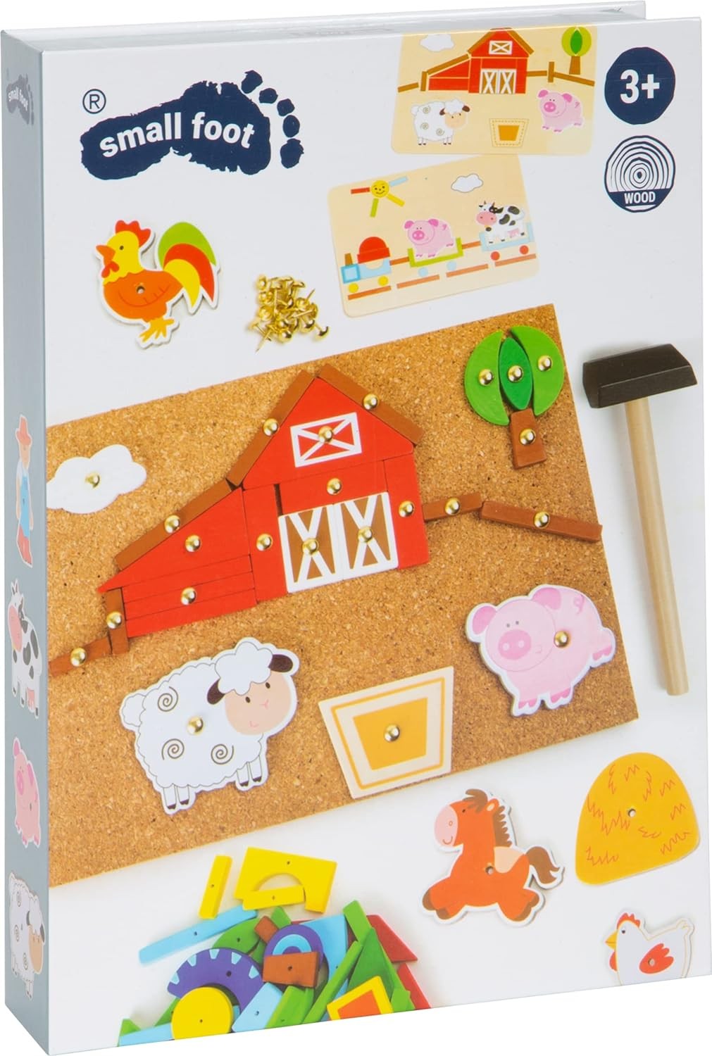 small foot 10228 Hammer game “Farm” made of wood, cork floor with motives of the