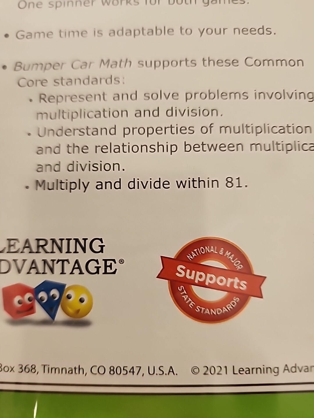Wiebe Carlson Bumper Car Math Game Multiplication Division Grades 3 – 12 WCA4223