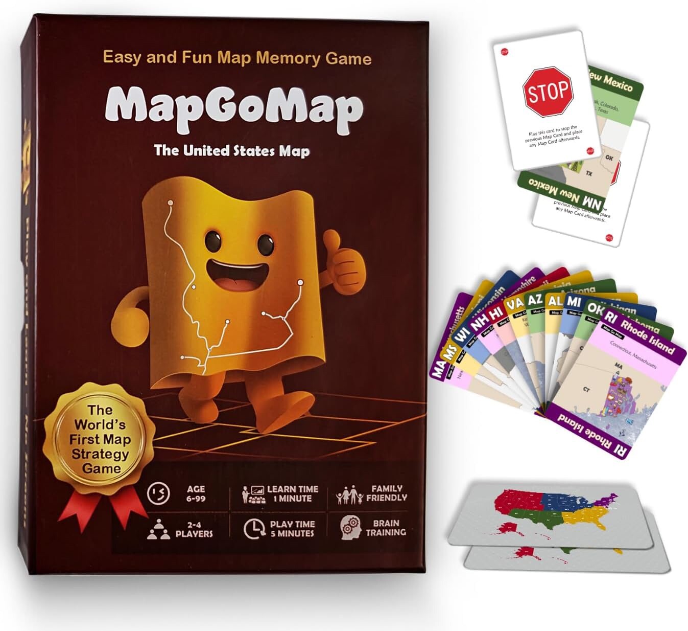 MapGoMap Map Memory Card Game USA Geography Learning Strategy Board Games Age 6+