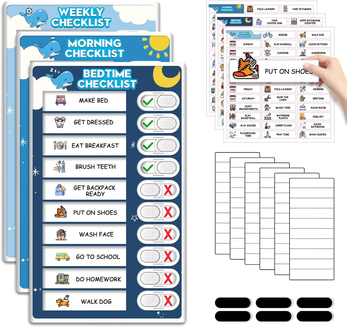Upgraded Slider 3 in 1 Bedtime/Morning/Weekly Routine Chart for Kids, Magnetic C