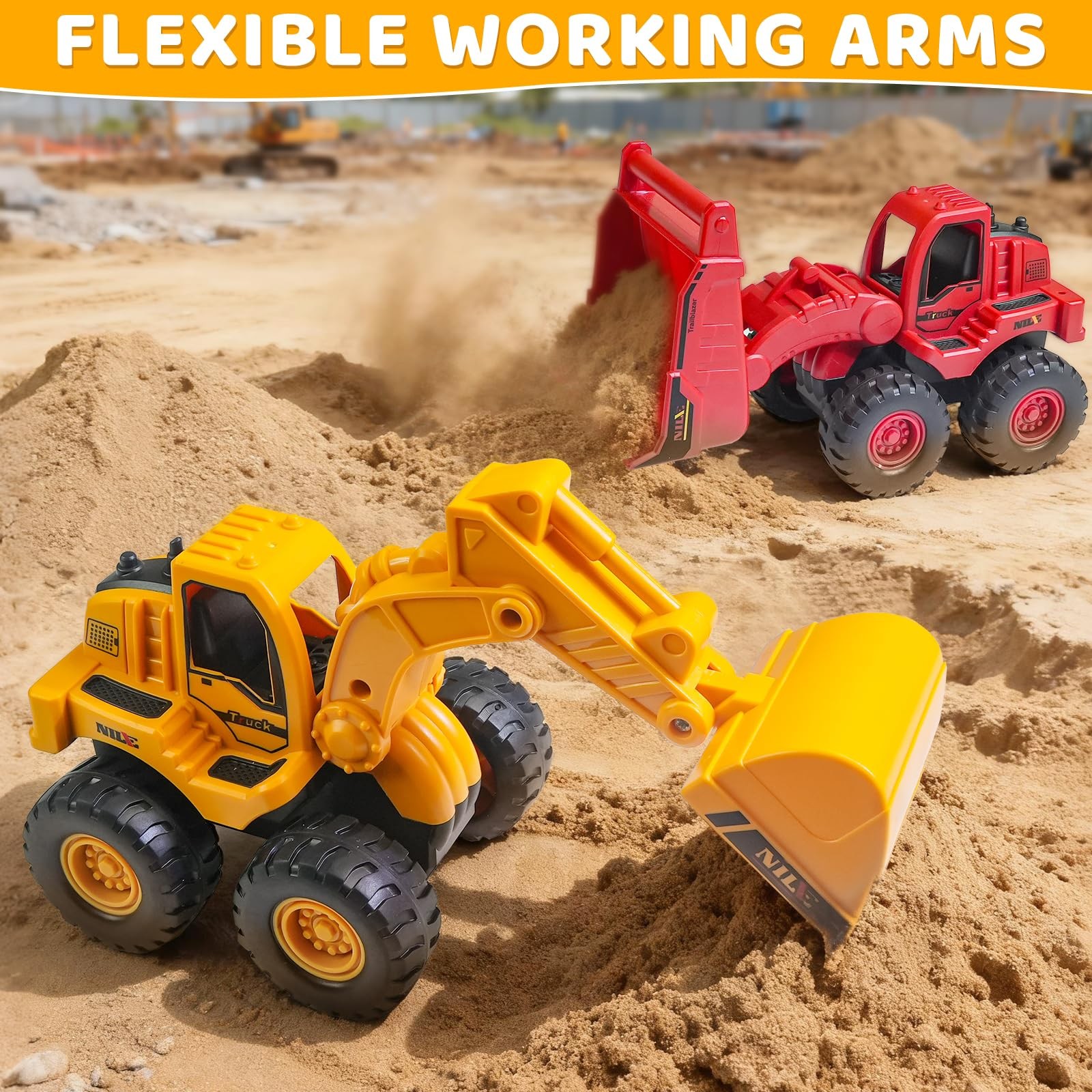 Beestech Construction Toys, Friction Powered Excavator Large, Yellow and Red