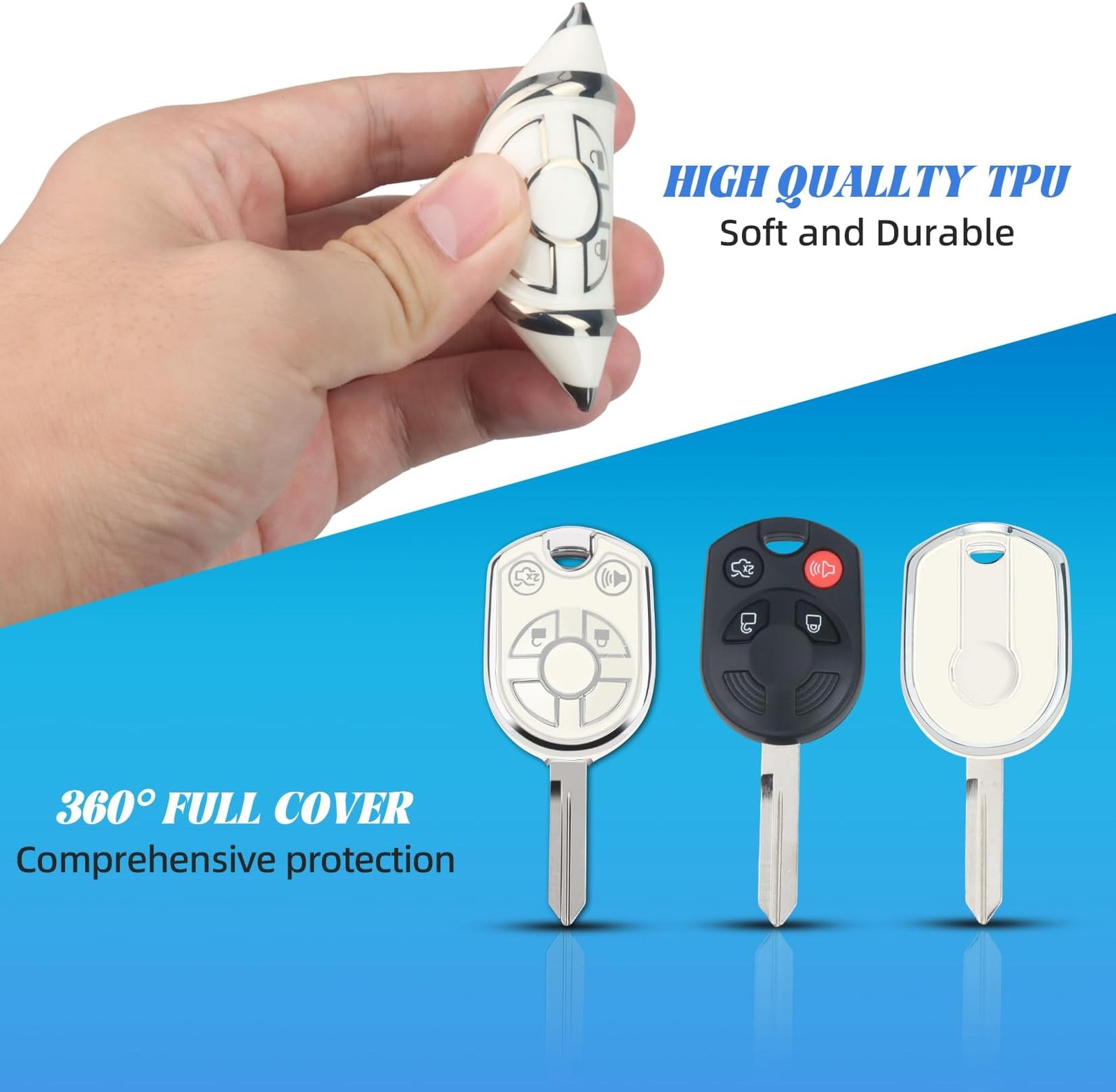 MILD EAST for Ford Key Fob Cover with Key Chain, Soft TPU Car Key Protector C…