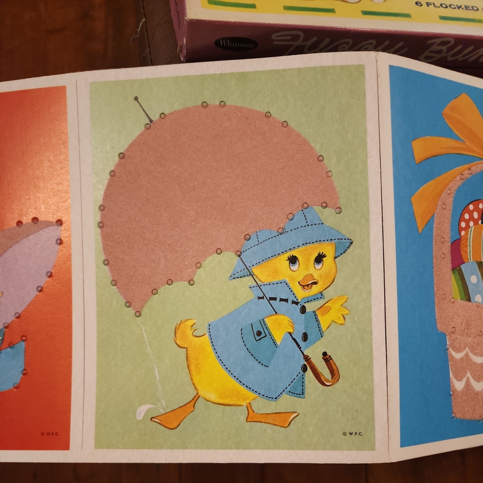 NEW Vintage Whitman Fuzzy Bunny Flocked Lacing Cards 1966 Easter no.4634