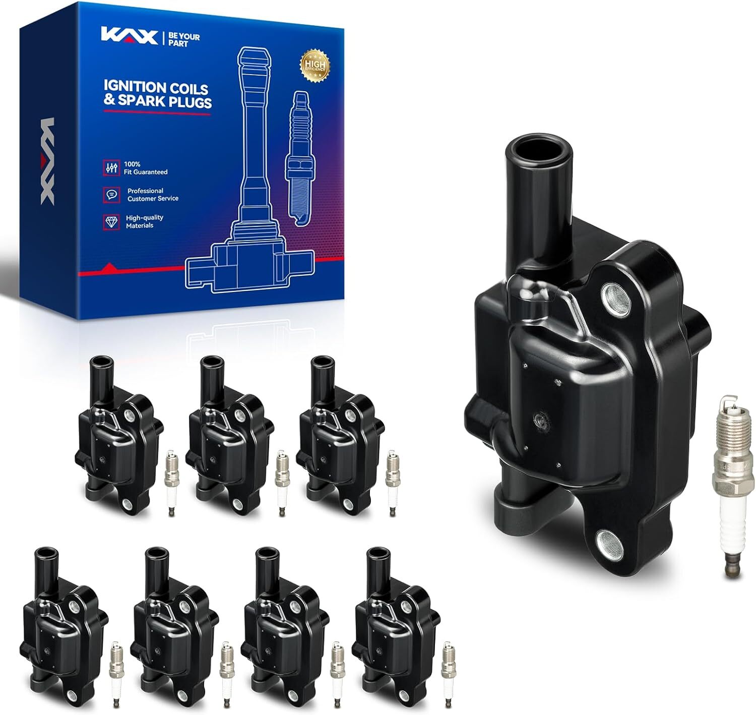 OEM Performance Set of 8 UF413 Ignition Coils & Double Iridium Spark Plug Fits