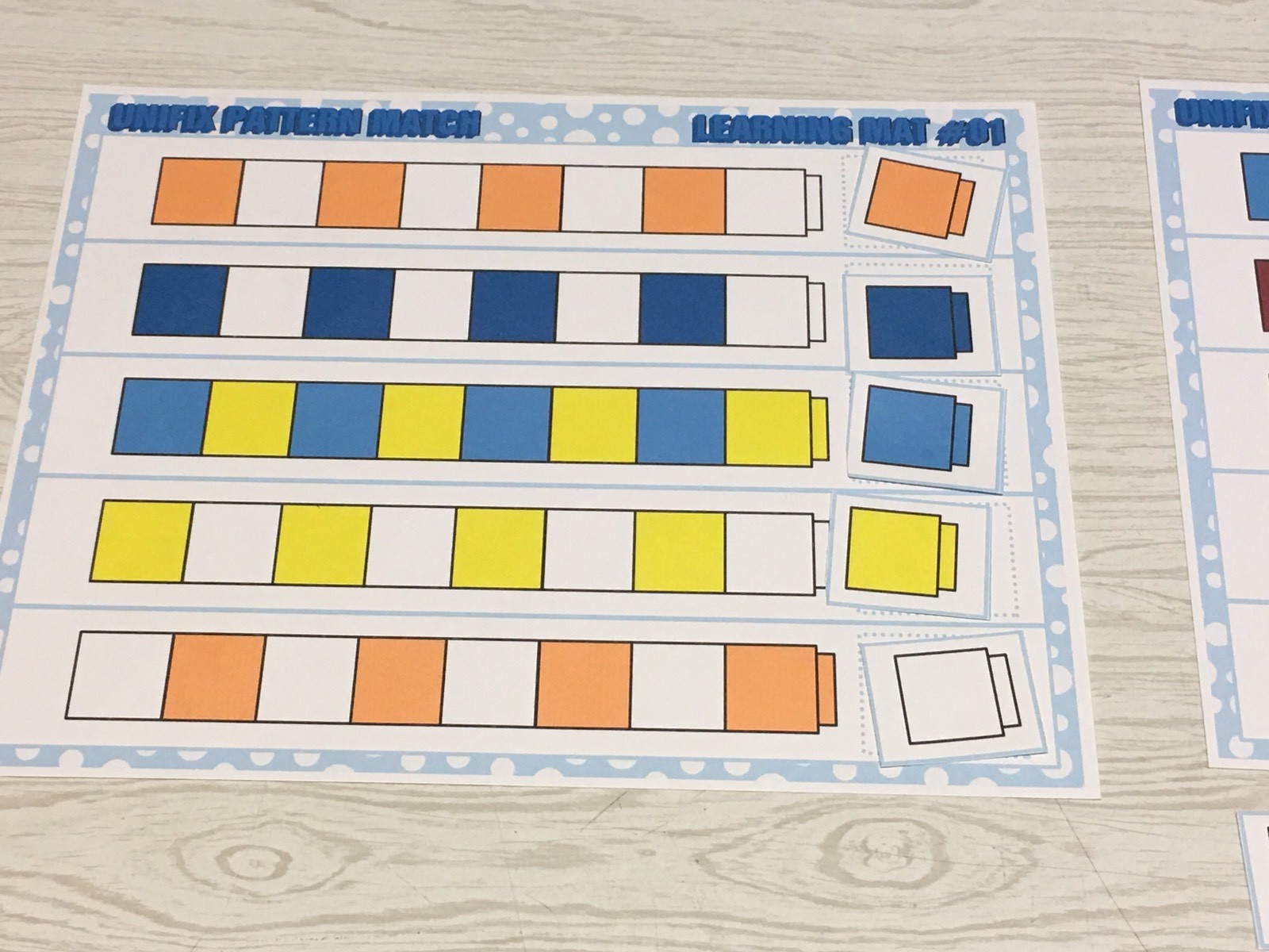 Unifix Pattern Match – Set of 6 Learning Mats & 30 Cards – Laminated Activity