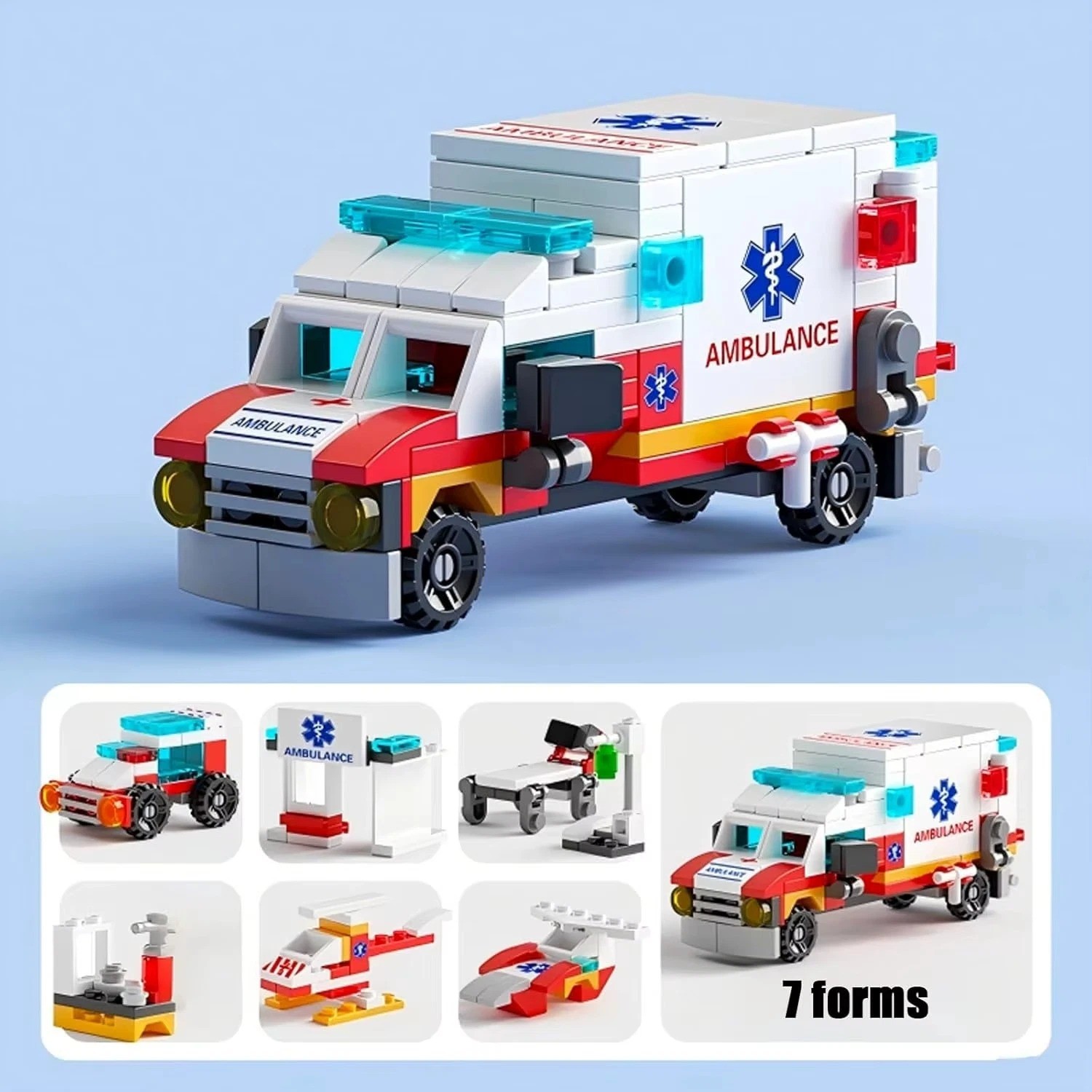 7 in 1 Ambulance Building Blocks Set 122PCS Emergency Vehicle STEM Toy Kids