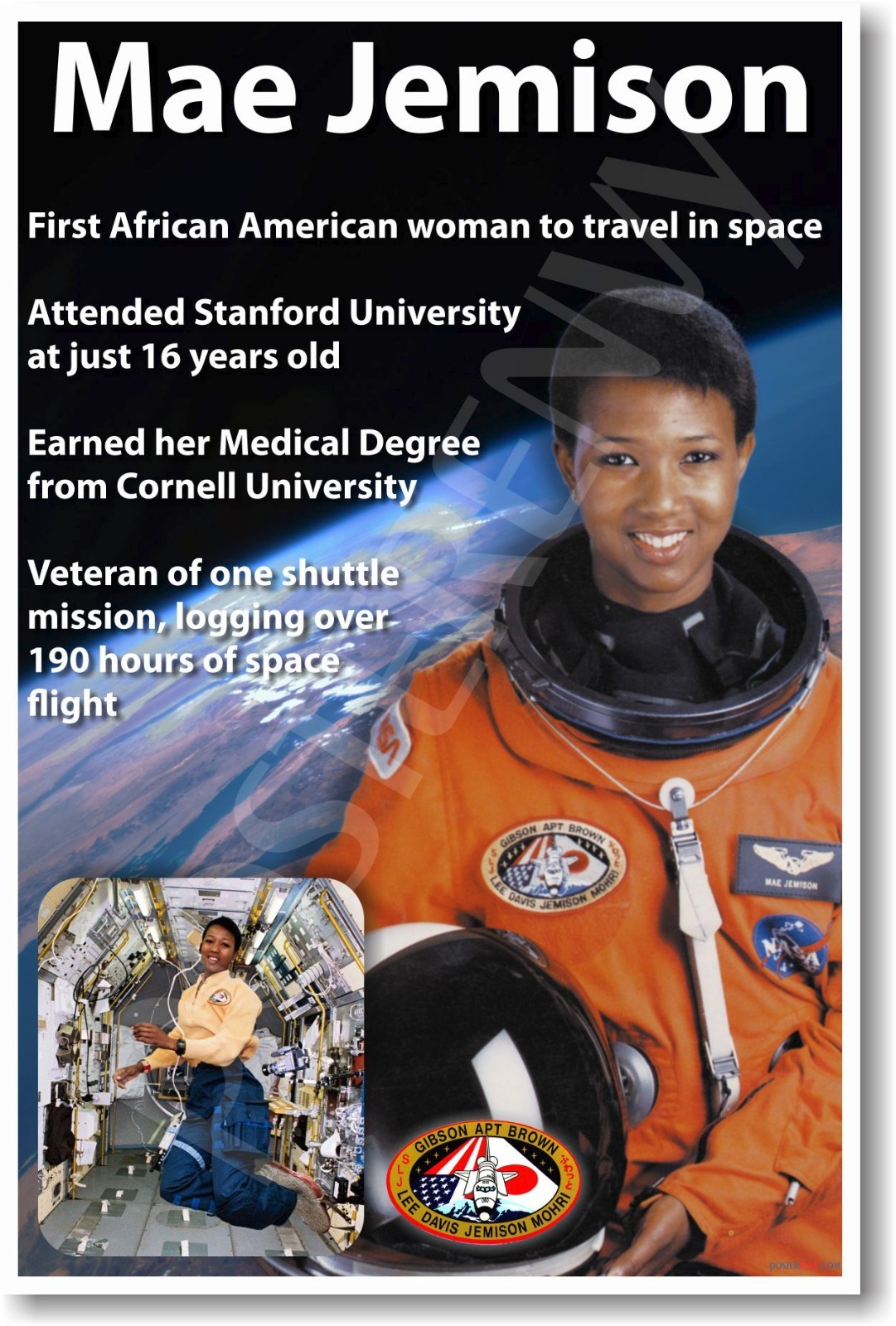 Mae Jemison – NEW NASA African American Astronaut Space Exploration POSTER