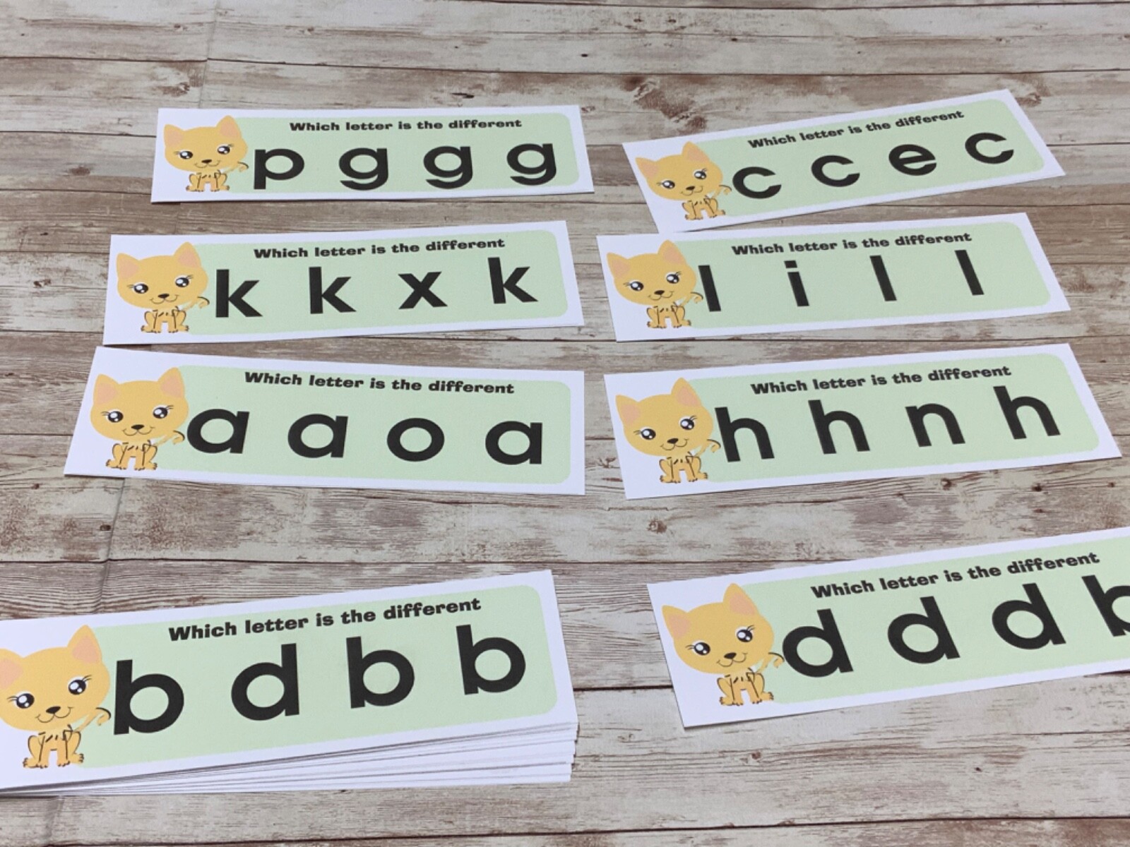 Kitty – Learning Centers-Which lowercase Letter is Different- 26 Laminated cards