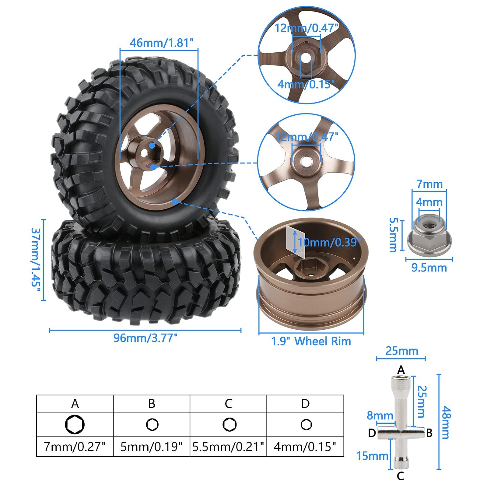 1.9 Tires and Wheels 12mm Hex for Traxxas Stampede – 1/10 RC Crawler Tires 96…
