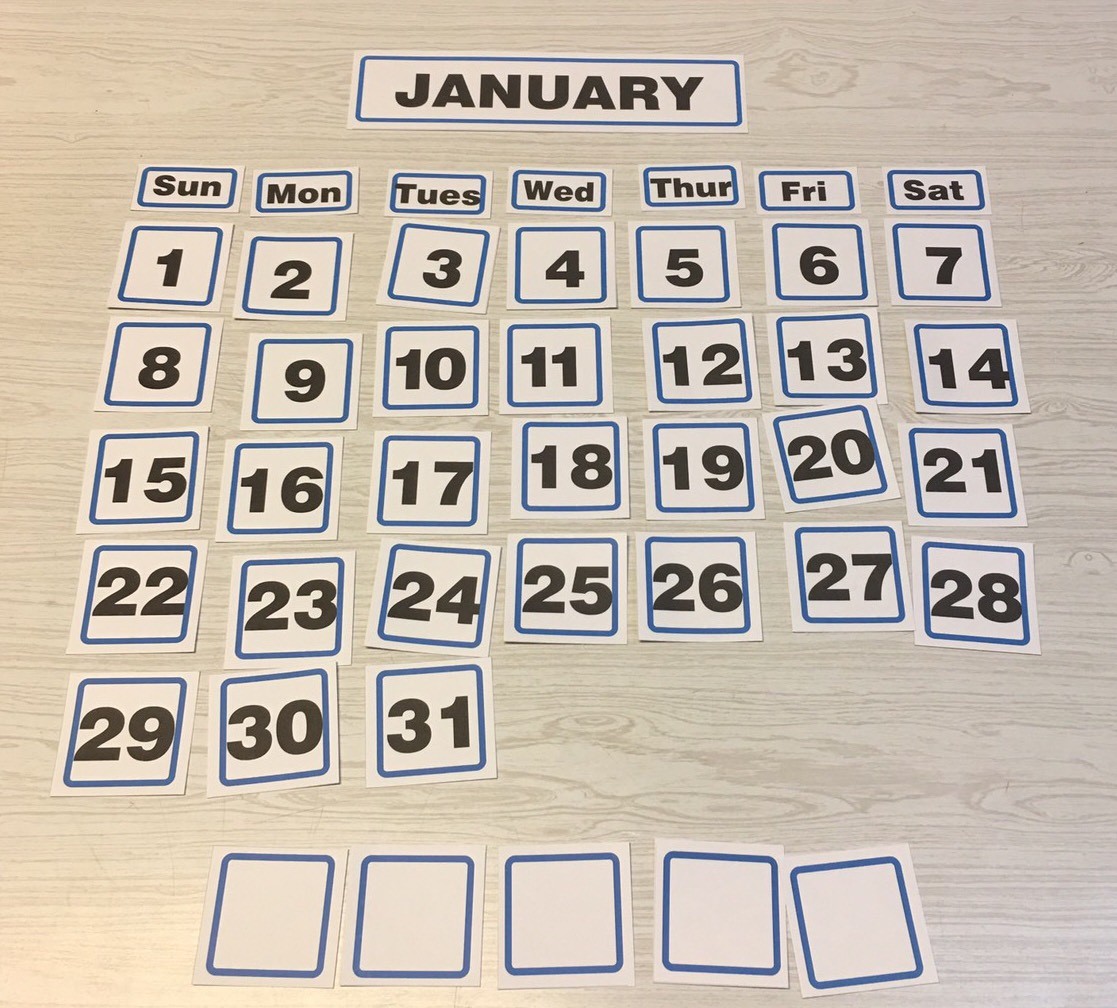 Blue Border January – 31 Laminated Calendar Squares + Blank Cards