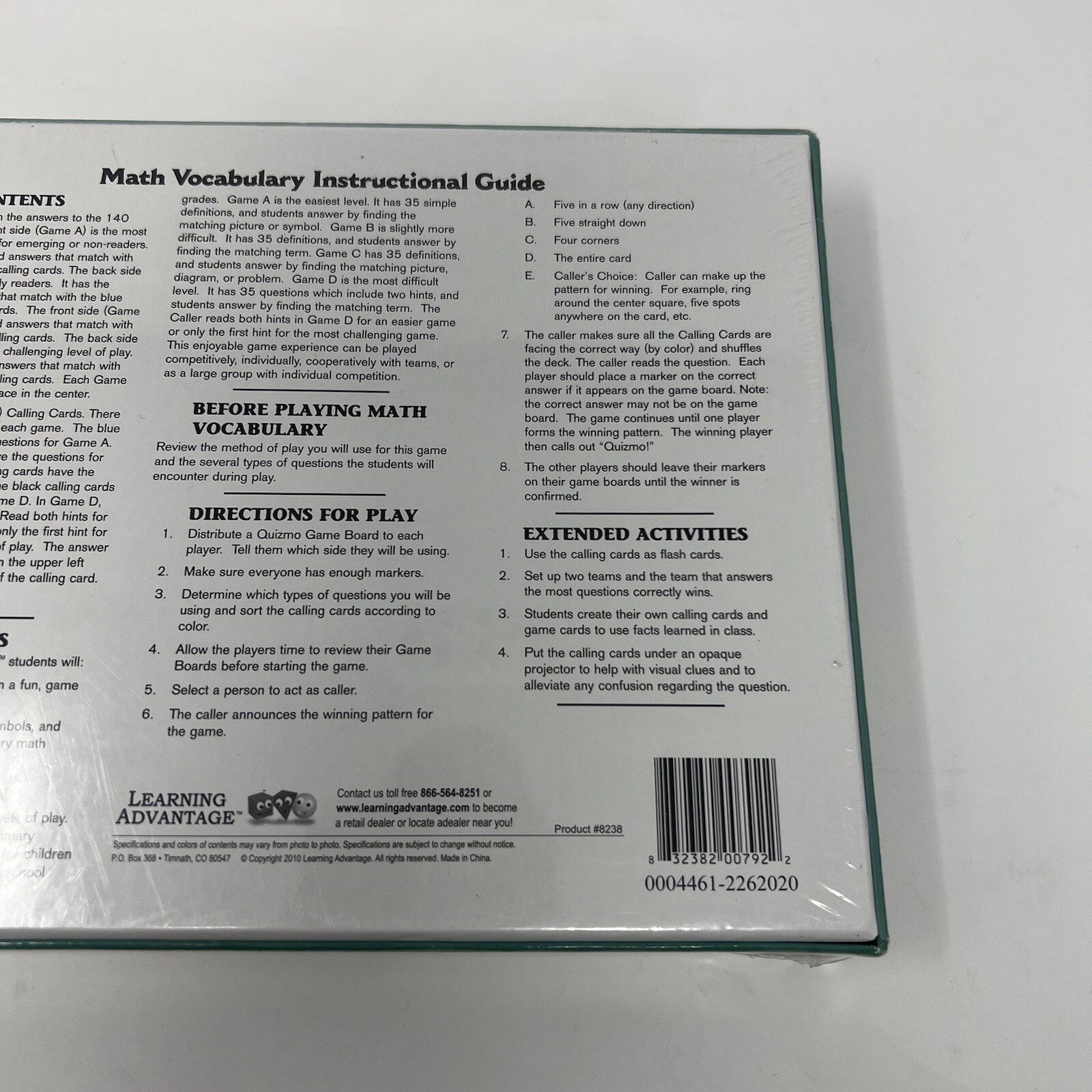 QUIZMO Math Vocabulary Math Bingo Games for Kids Homeschool After school NEW