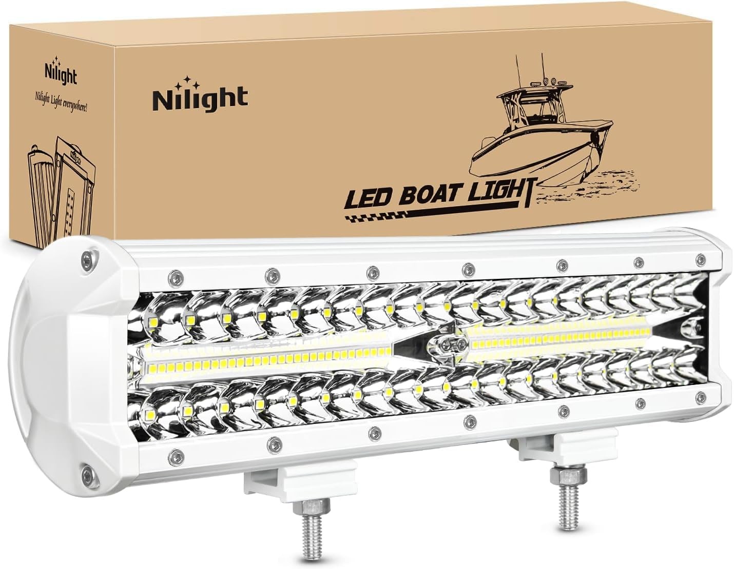 Nilight Marine LED Light Bar Navigation Lights 12 Inch White Spot Flood Combo Po
