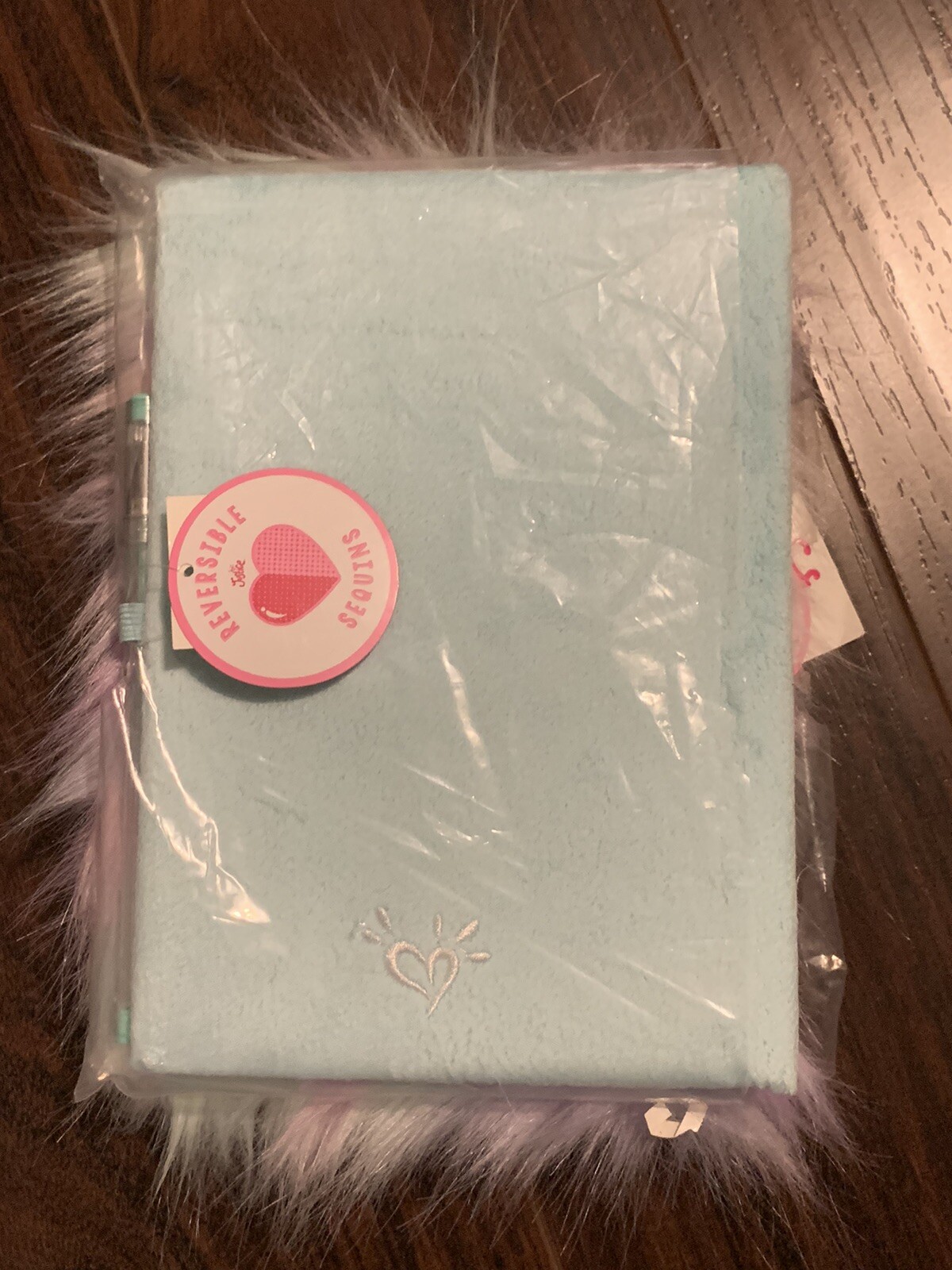 Justice Girl Faux Fur Fluffy Flip Sequins Diary Journal Writing Notebook Initial