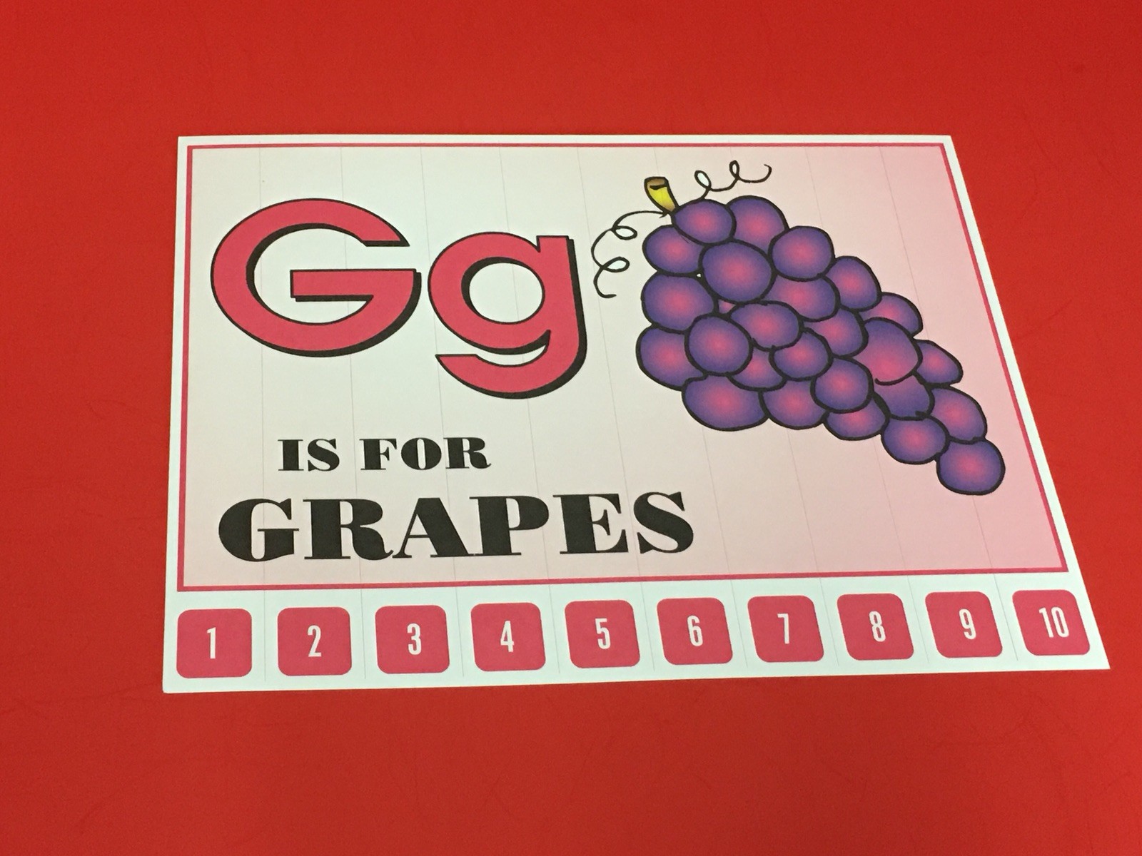 Letter G Grapes – Number Sequencing Puzzle, numbers 1-10 Laminated