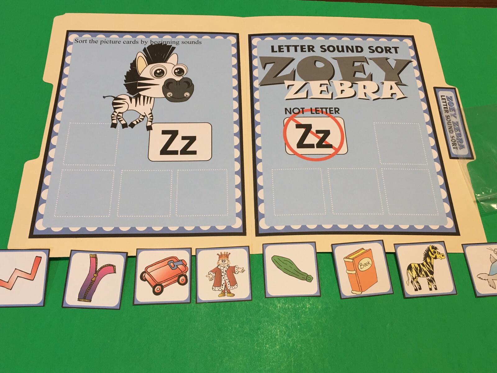 Zoe Zebra – Letter Zz – DIY File Folder game – Printed / Uncut