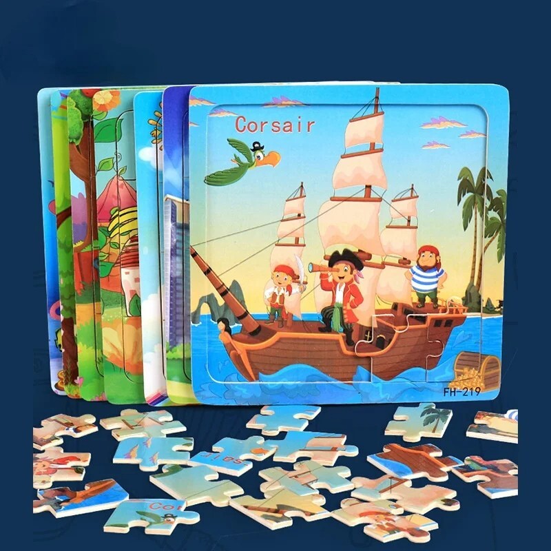 Wooden 3D Montessori Jigsaw Puzzles Toddlers, Educational Cartoon Learning Toys
