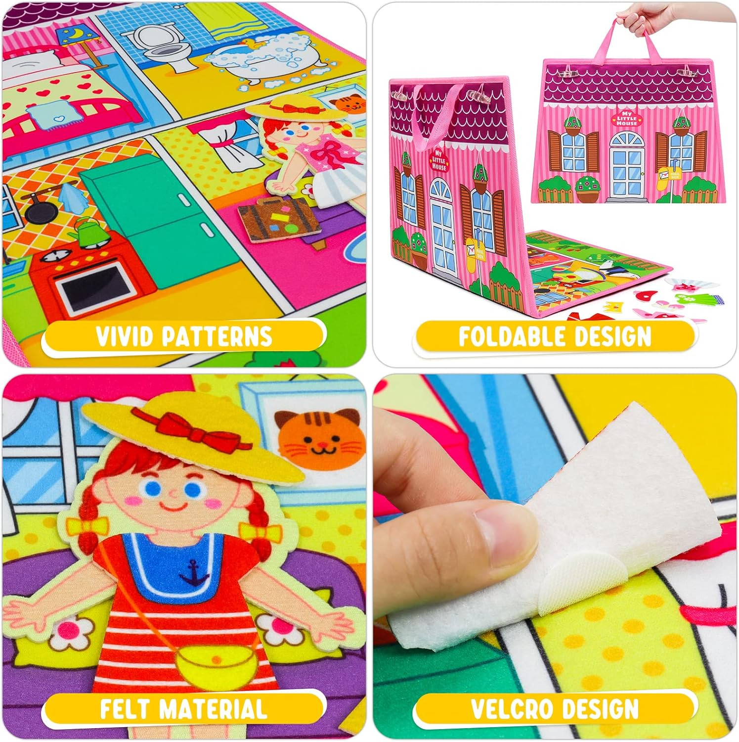 Dress up House Felt Board 35PCS Double-Sided Foldable Dress up Teaching Girls To