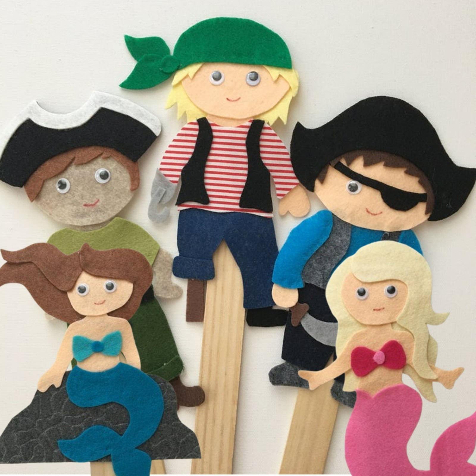 Pirates and Mermaids Felt Board Pieces or Paint Stick Puppets