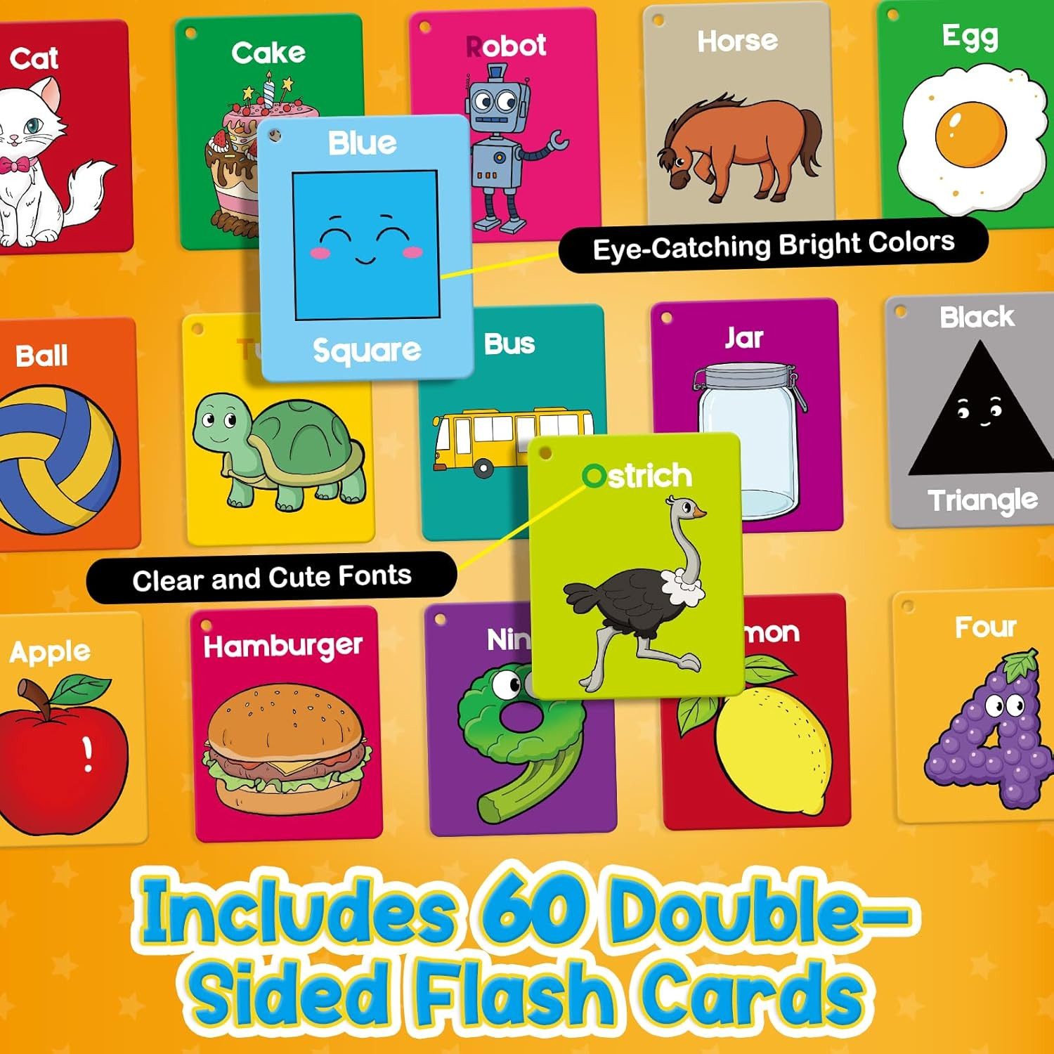 Toddler Flash Cards for Kids, Learning Alphabet, Numbers, Shapes, Colors, Animal