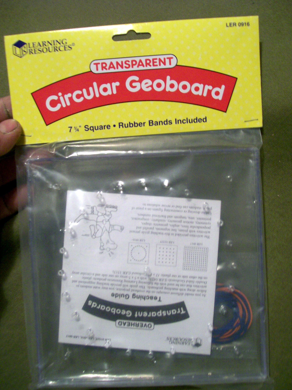 Learning Resources Transparent Circular Geoboard LER 0916 Rubber Bands Included