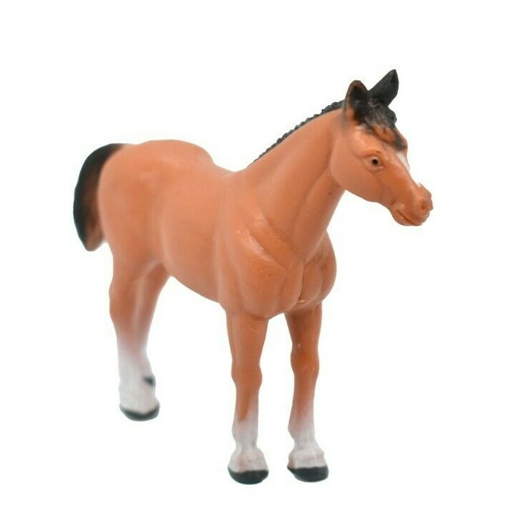 Horse, Brown & White Stocking Plastic Toy Animal, Realistic Figure, 3.5″ F4422