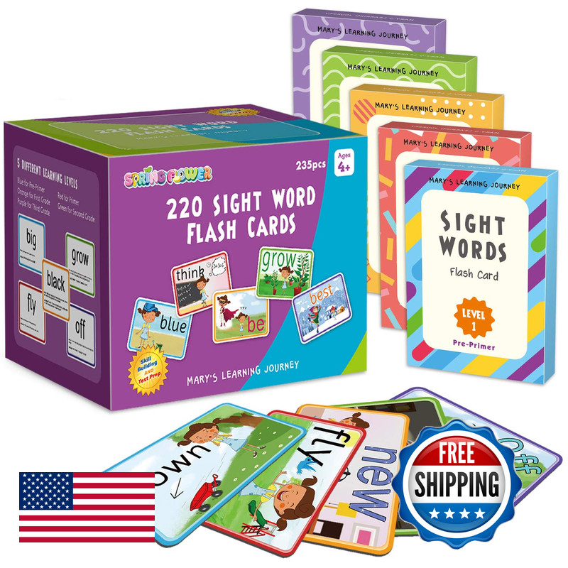 Springflower Sight Words Flash Cards Picturesmotionssentences 220 Dolch Sight