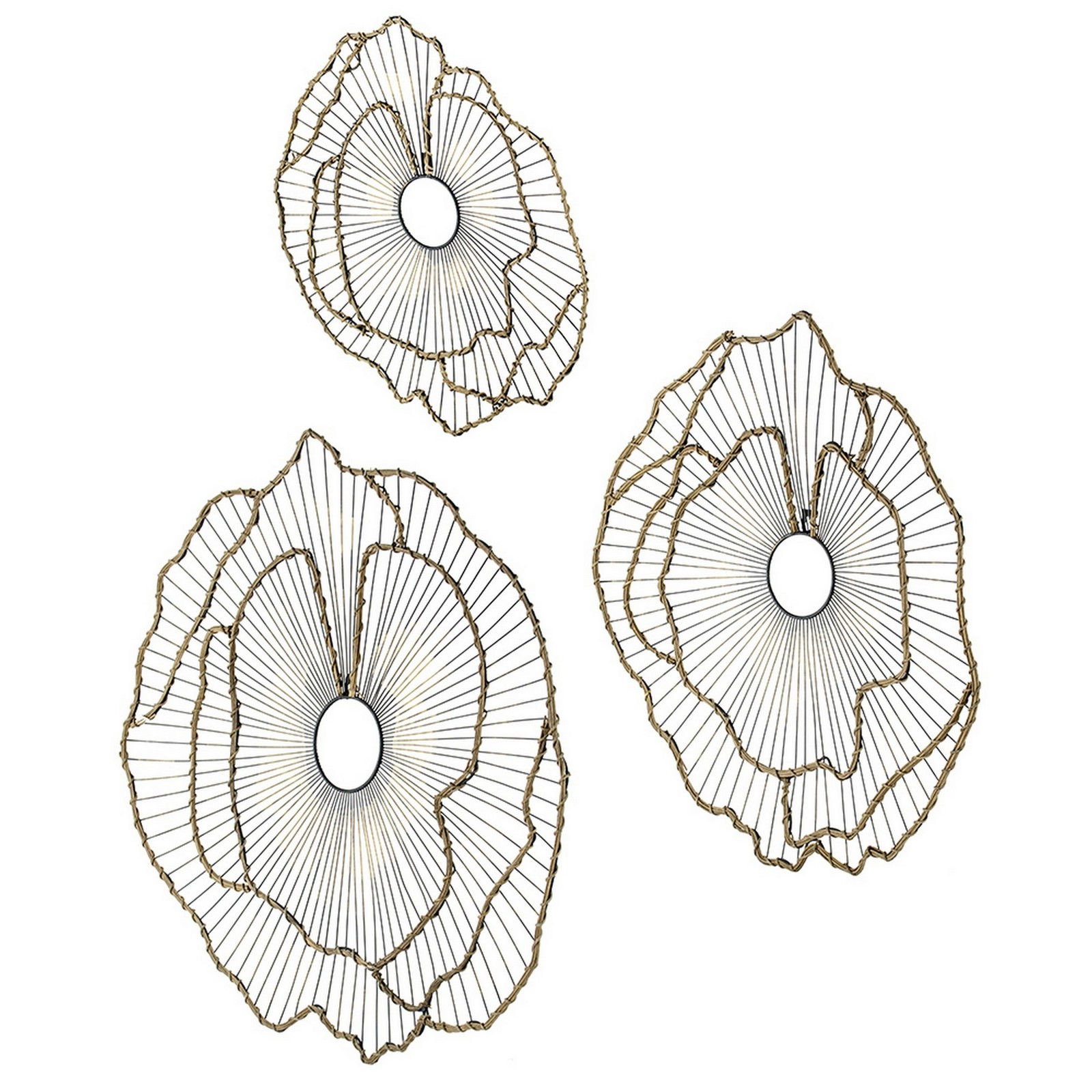 Benjara 30- 24- 18″ Set of 3 Decorative Metal Flowers- Wall Decor Black/Gold