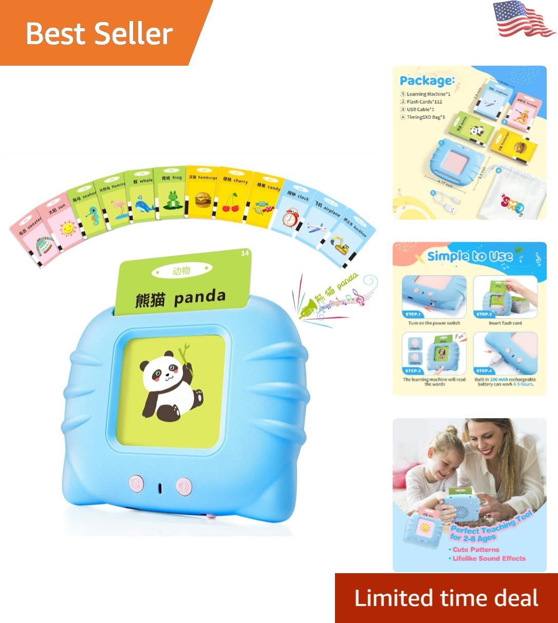 No Screen Bilingual Learning Cards with Reader for Young Learners – 224 Words