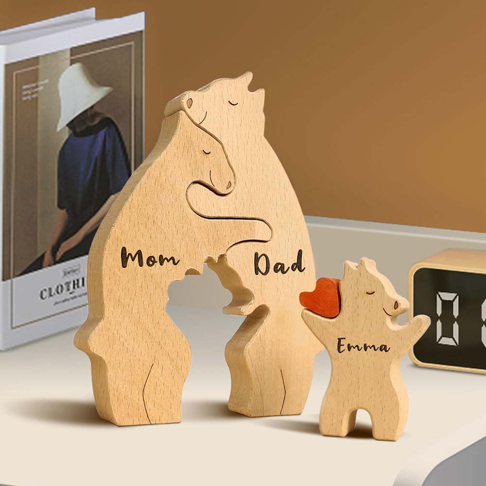 Playful Unique Eco-Friendly Lightweight DIY Bear Family Wooden Puzzle Decoration