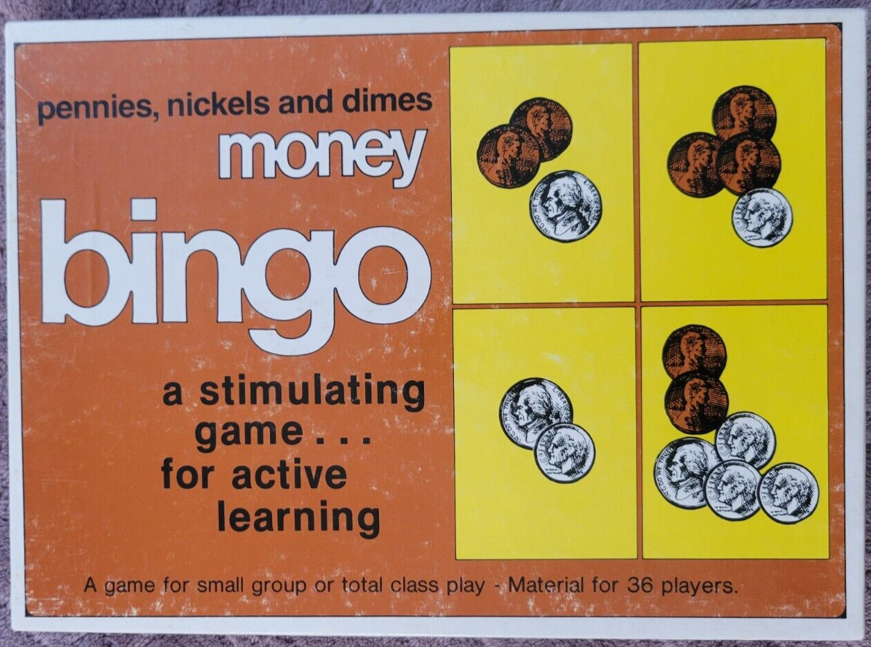 Vintage Trend Pennies, Nickels, & Dimes Money Bingo W/ Laminated Cards 1977
