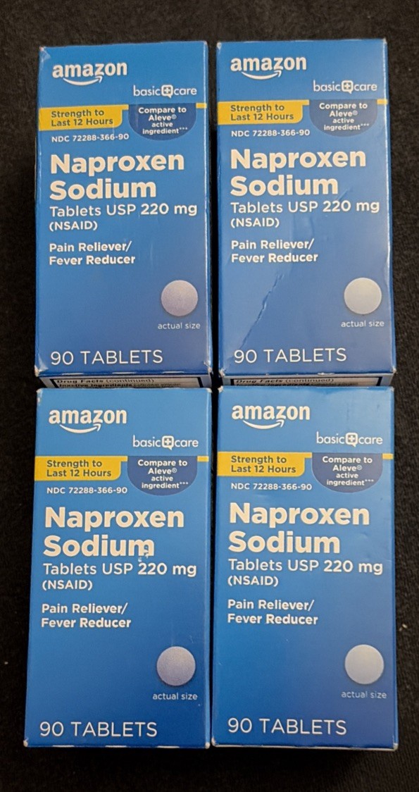 4X – Amazon Basic Care Naproxen Sodium 220mg Pain Reliever 90ct Compare to Aleve