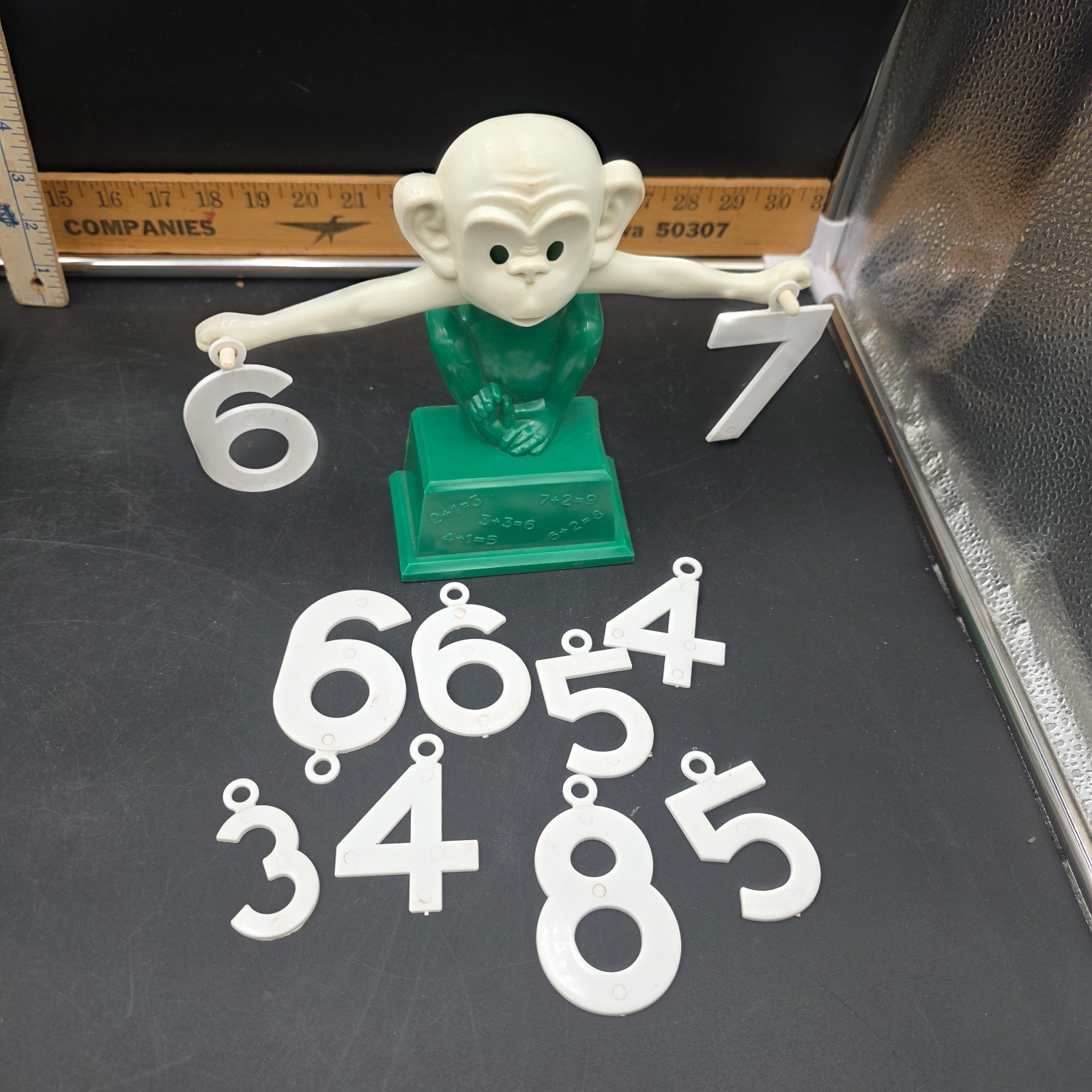 Vintage Banner Green & White Monkey Balance Counting Calculator