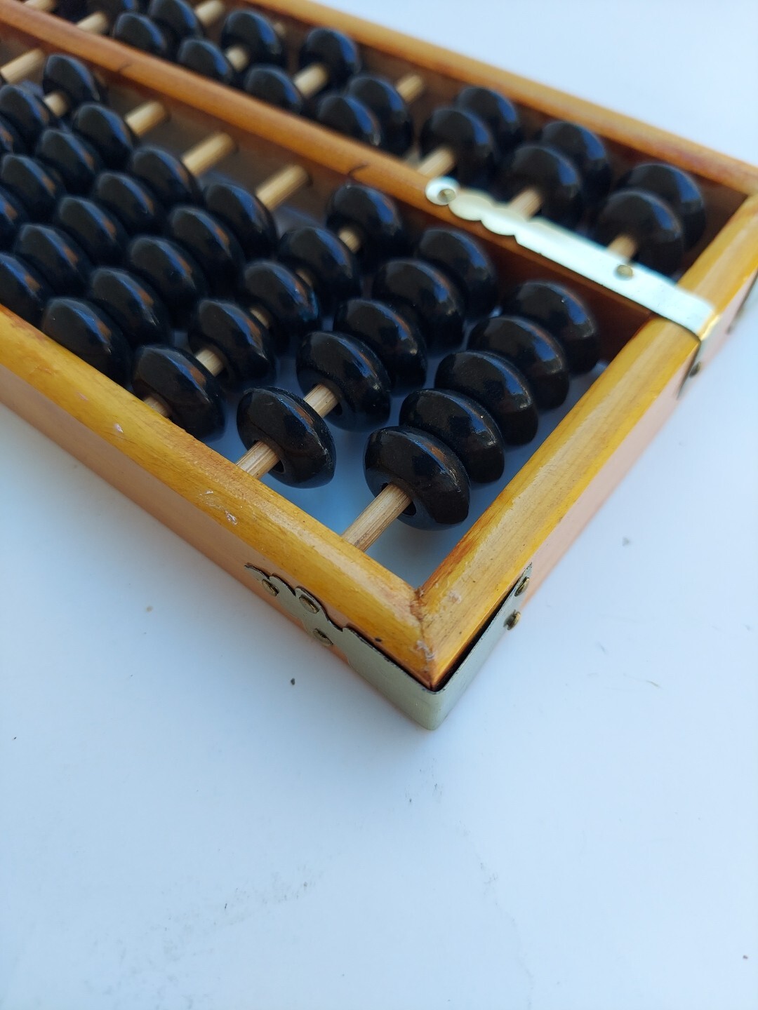 Vintage Abacus 13 Column Wood Calculator 7 Bead Rows 9½ X 4″ Metal Corners