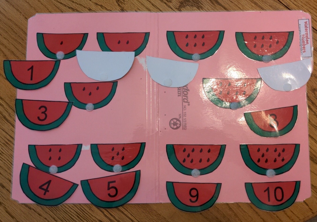 Watermelon Numbers Early Childhood Counting File folder game Math Readiness Mint