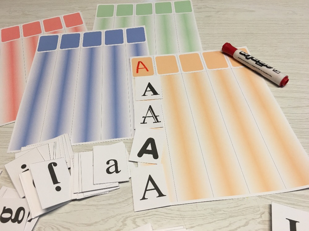 Upper & Lower Case Letter Sort – 4 Laminated Dry Erase Mats – 260 Letter Cards