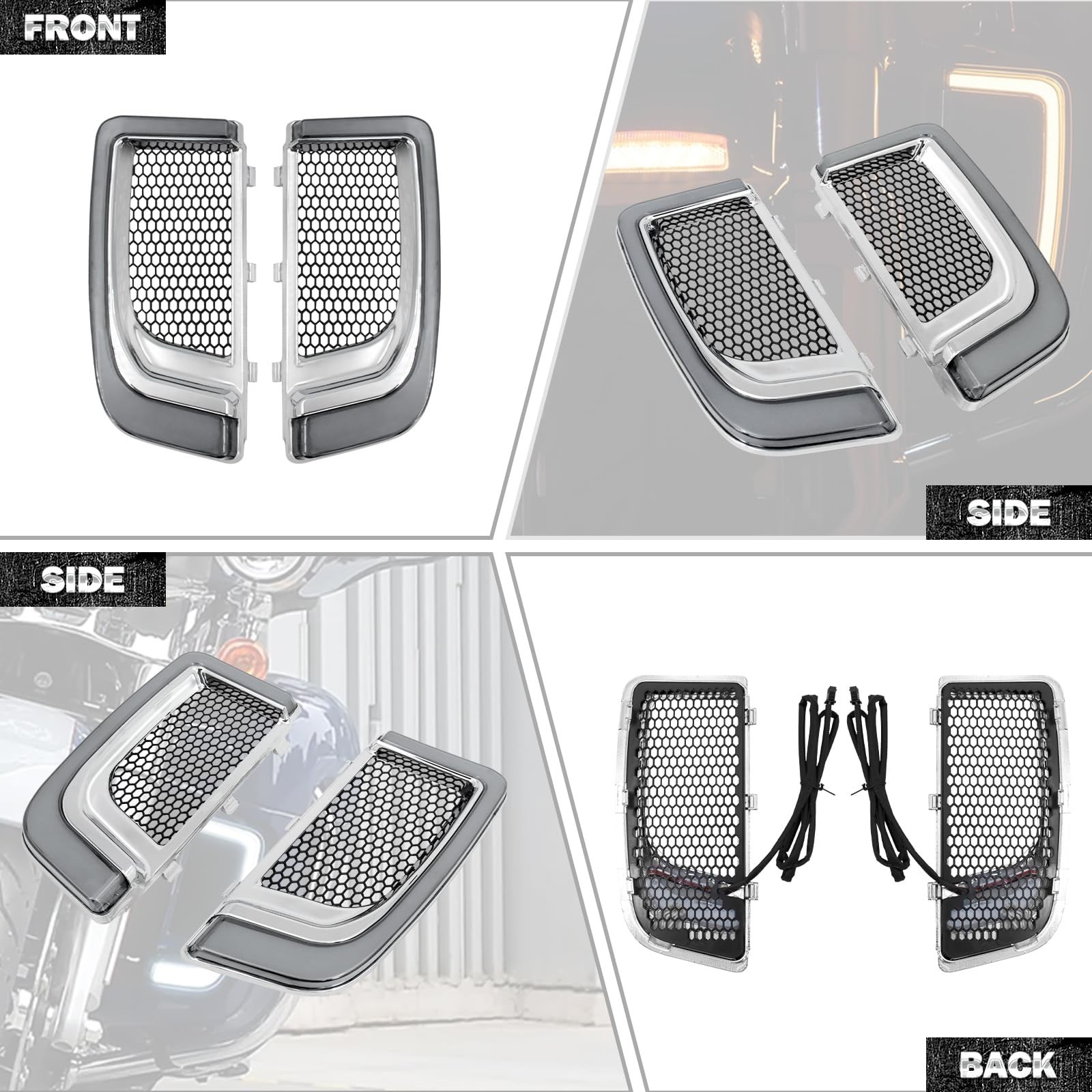 Motorcycle Lower Grills Leg Fairing Light LED Turn Signal Running Light Fit F…