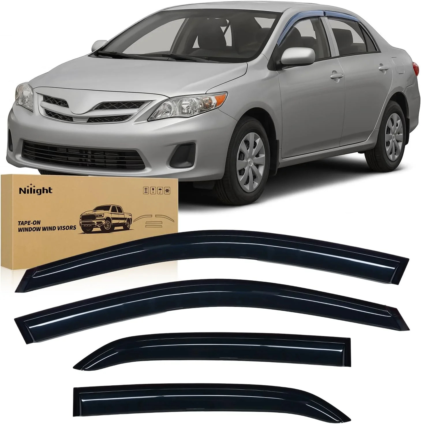 Nilight Window Rain Guards for Toyota Corolla 2009 2010 2011 2012 2013, Out-Chan