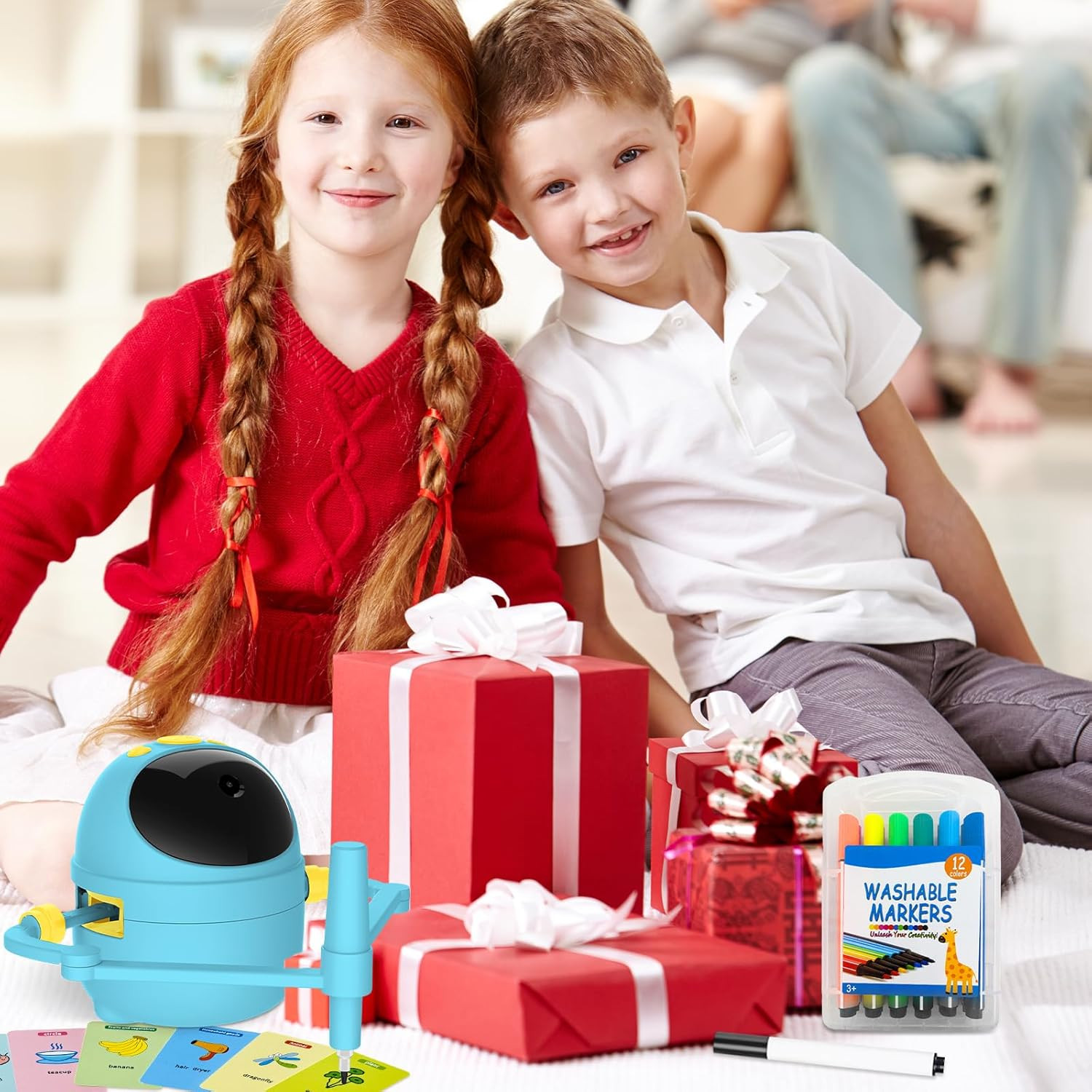 Drawing Robot for Kids with Card-Sensing Camera, 150 Learning Cards and 17 Color