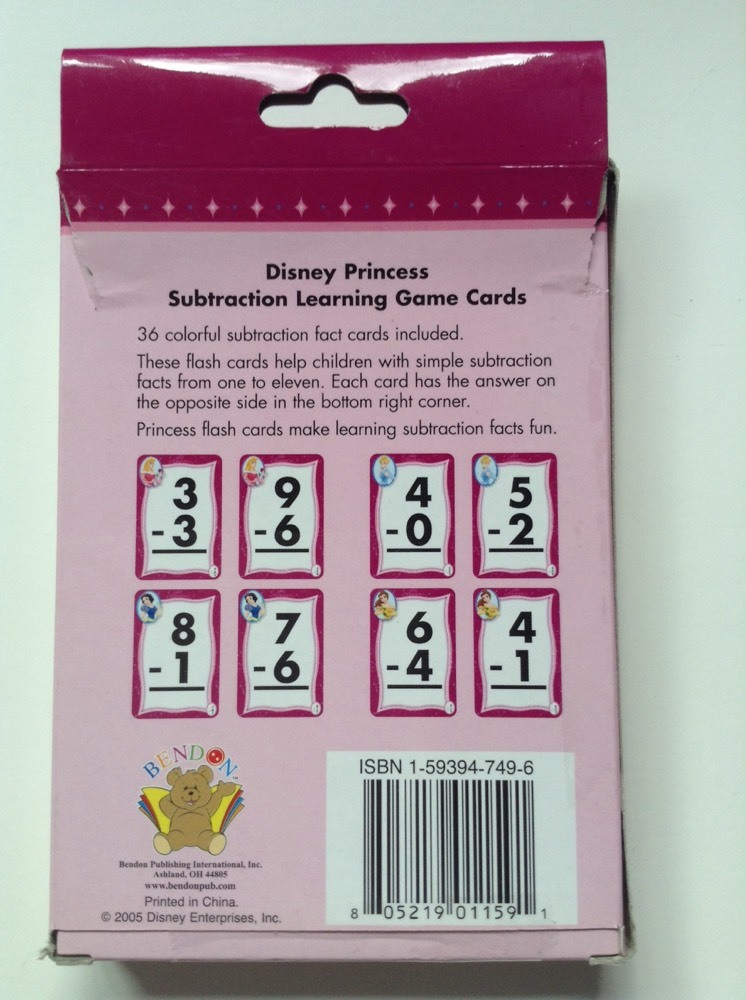 Disney Princess Subtraction Learning Game Cards Educational Flash Cards Math