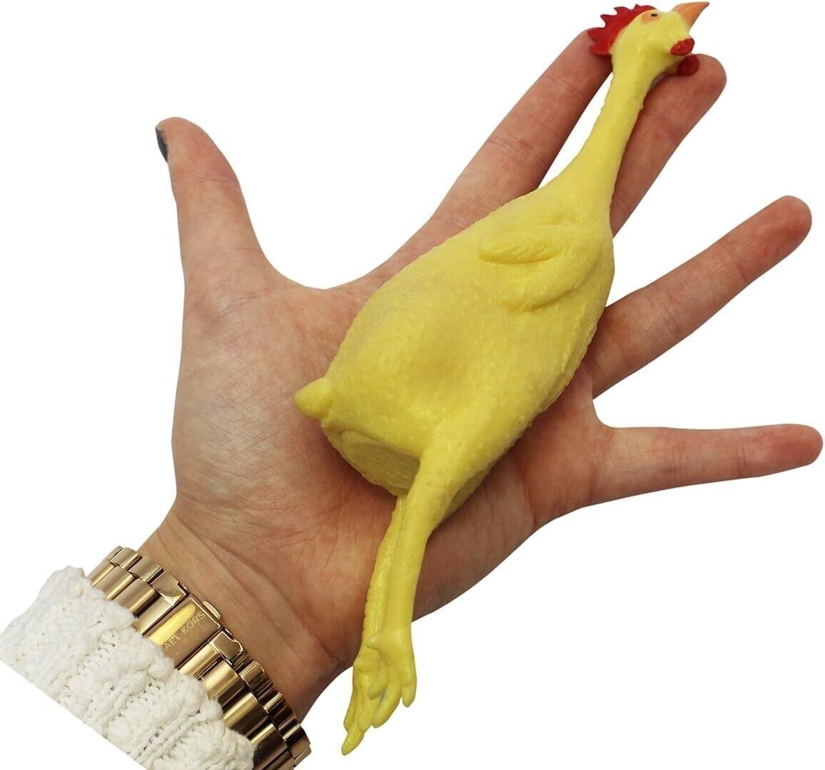 4 STRETCH RUBBER CHICKEN 8″ GAG GIFT STRETCHABLE SQUEEZE STRESS RELIEF TOY PARTY