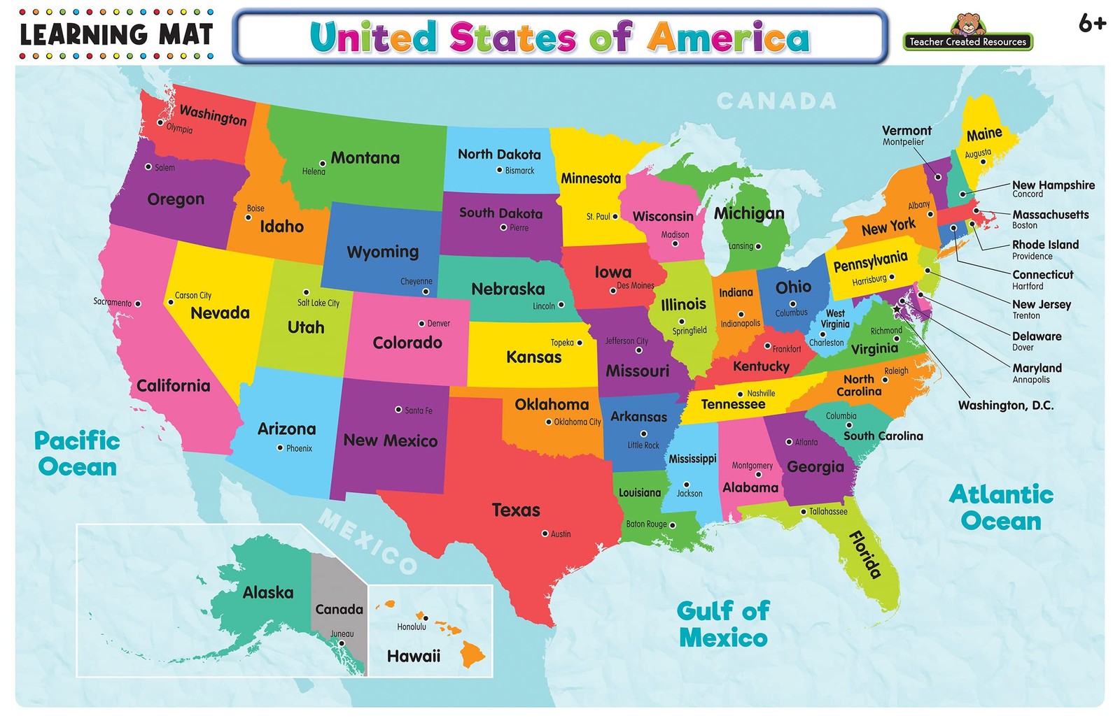Interactive Write On Wipe Off USA Map Learning Mat for Kids Ages 6 and Up