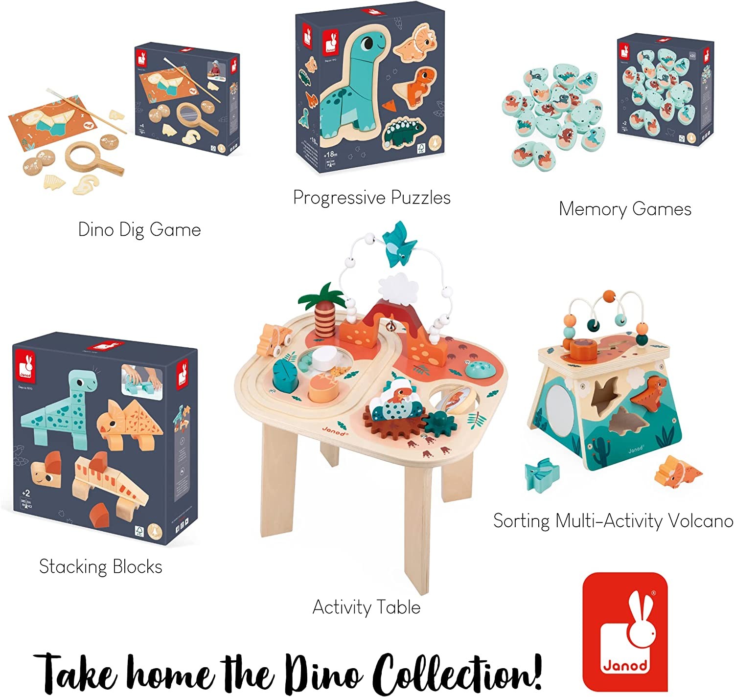 Janod Game-20 Egg-Shaped Wooden Pieces-10 Pairs of Baby Dinosaurs-Children’s Mem