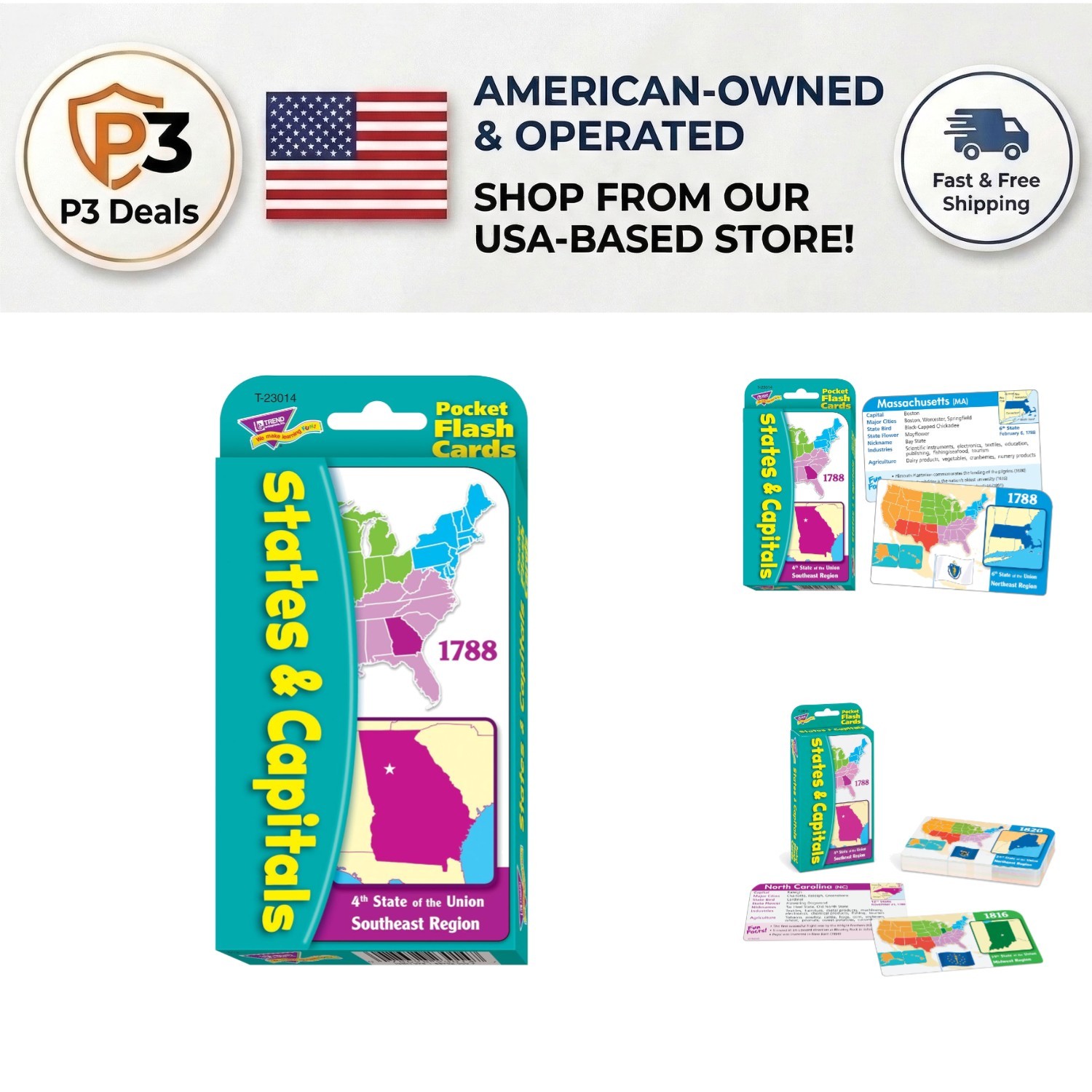 Educational States & Capitals Flash Cards – 56 Two-Sided Cards for School & Home