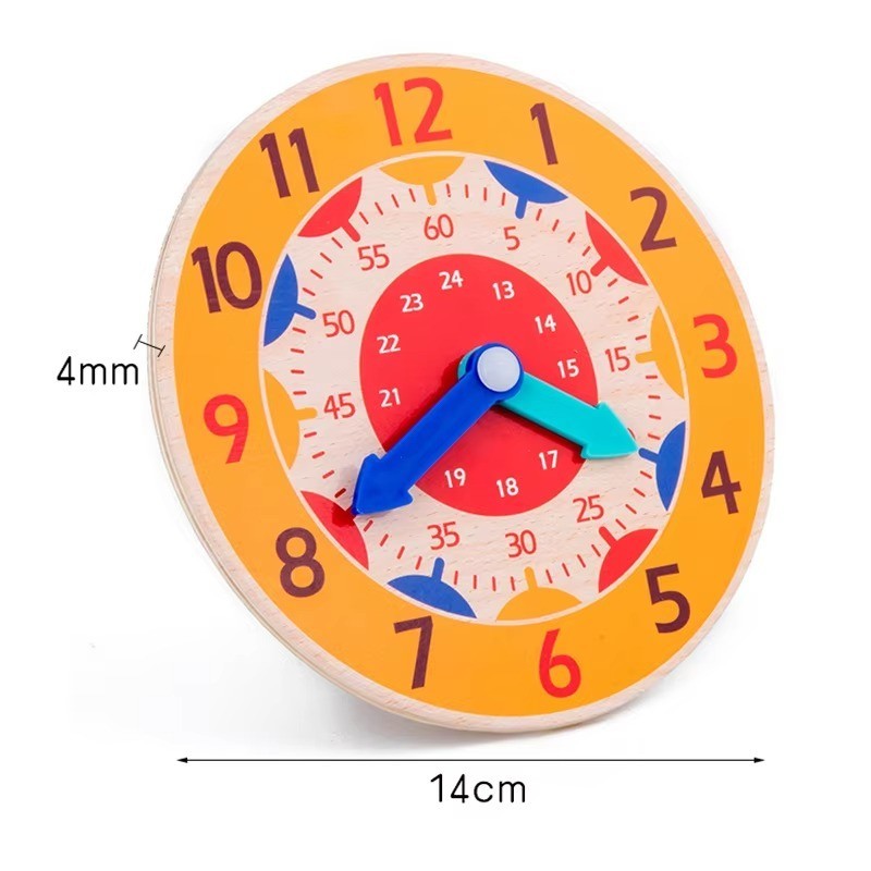 Wooden Montessori Teaching Clock 14cm / 5.5″ Kids Time Learning Toy Toddler Aid