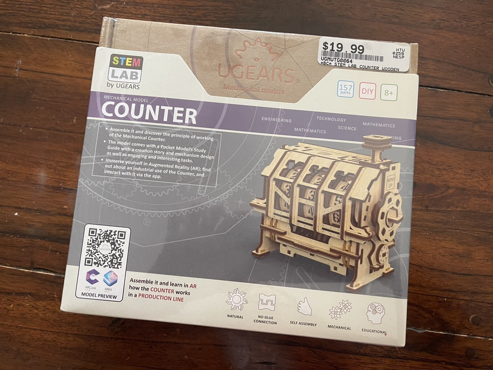 UGEARS Wooden 3D Mechanical Counter Model Kit Wood Puzzle