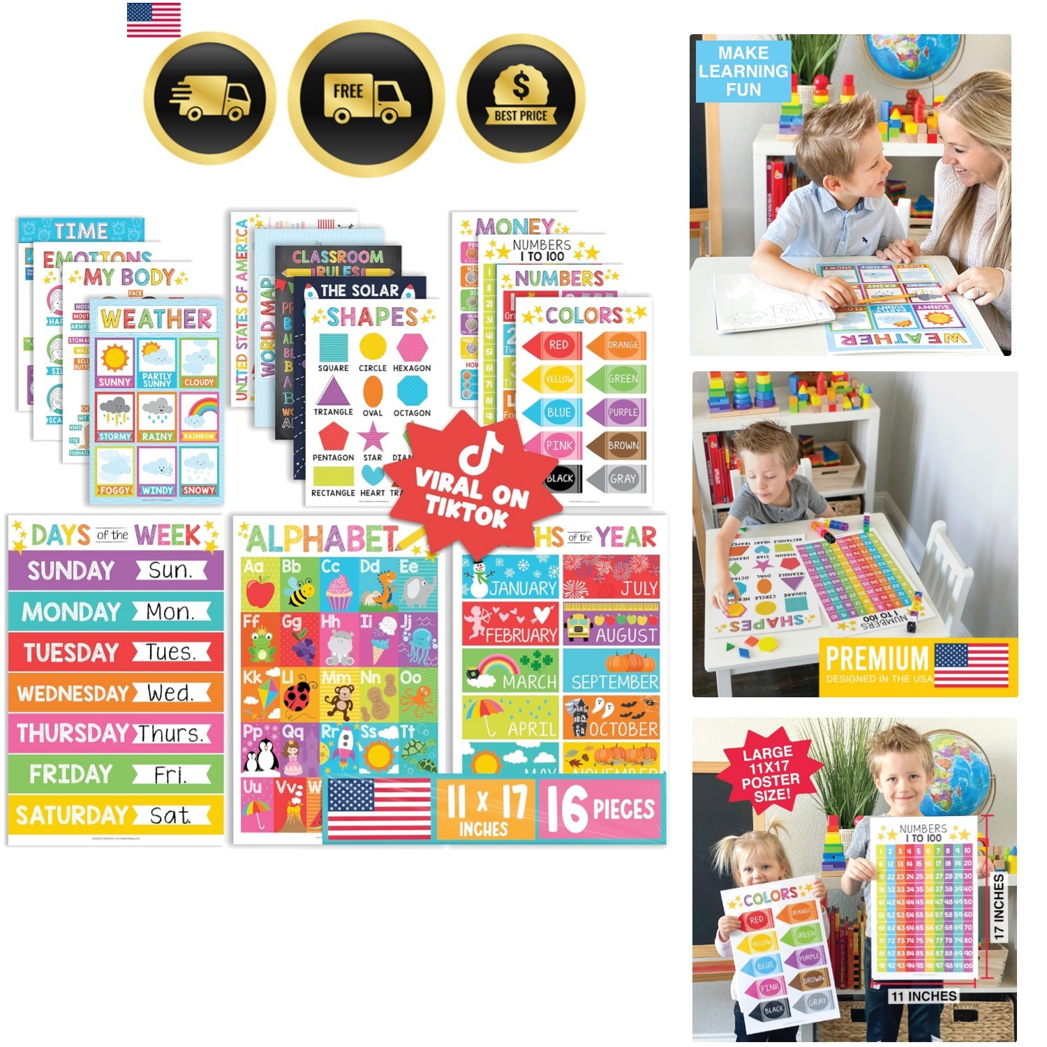16 Educational Posters for Toddlers 1-3 – Learning Poster for Kids Ages 3-5, …