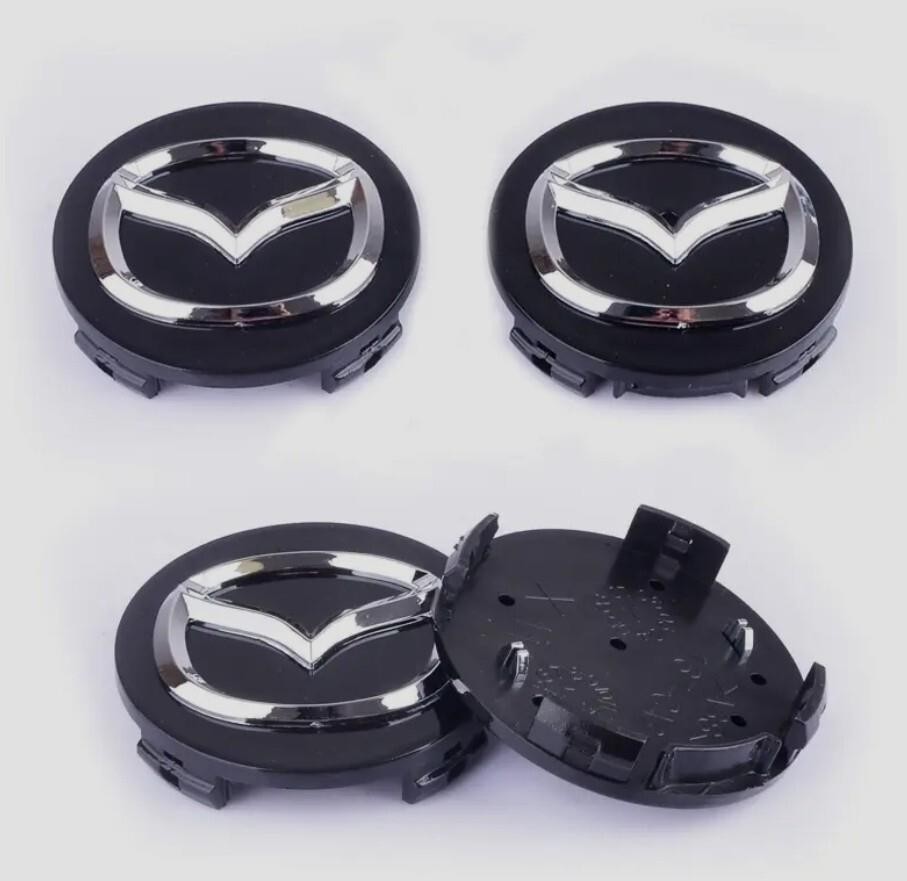 4PC 56mm Wheel Replacement Center Hub Caps For Mazda Cover Badge Emblem Black