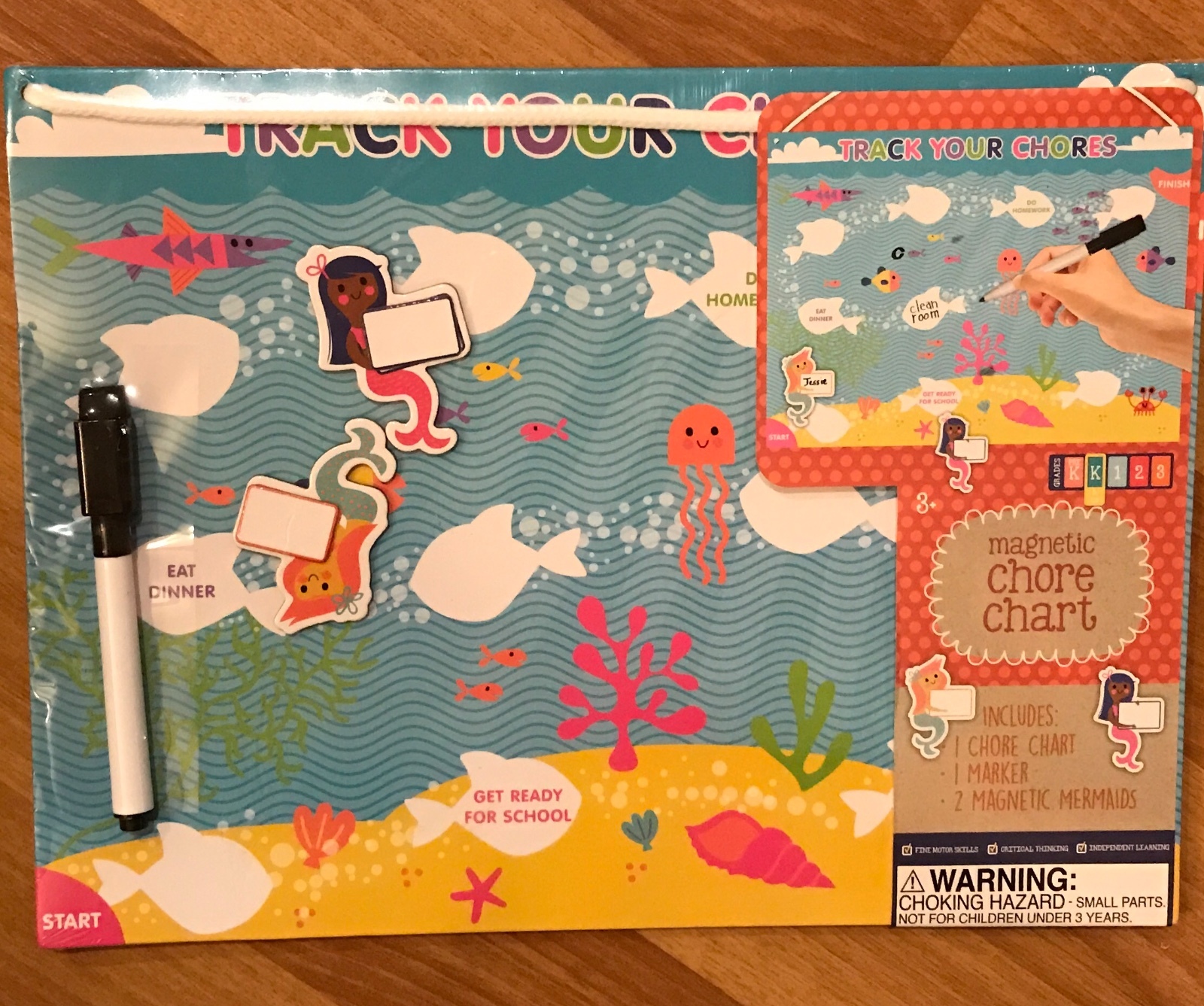 Kids Magnetic Chore Chart Dry Erase Mermaid track your chores (3pc) kindergarten