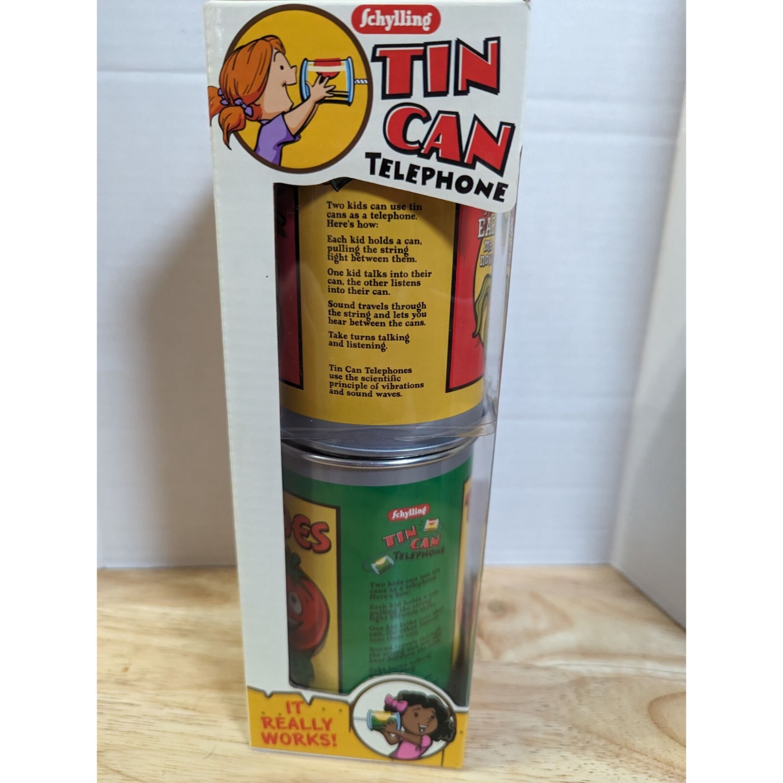 Schylling Tin string Can Telephone Corn & tomato kids toy repop activity 3+ OBU