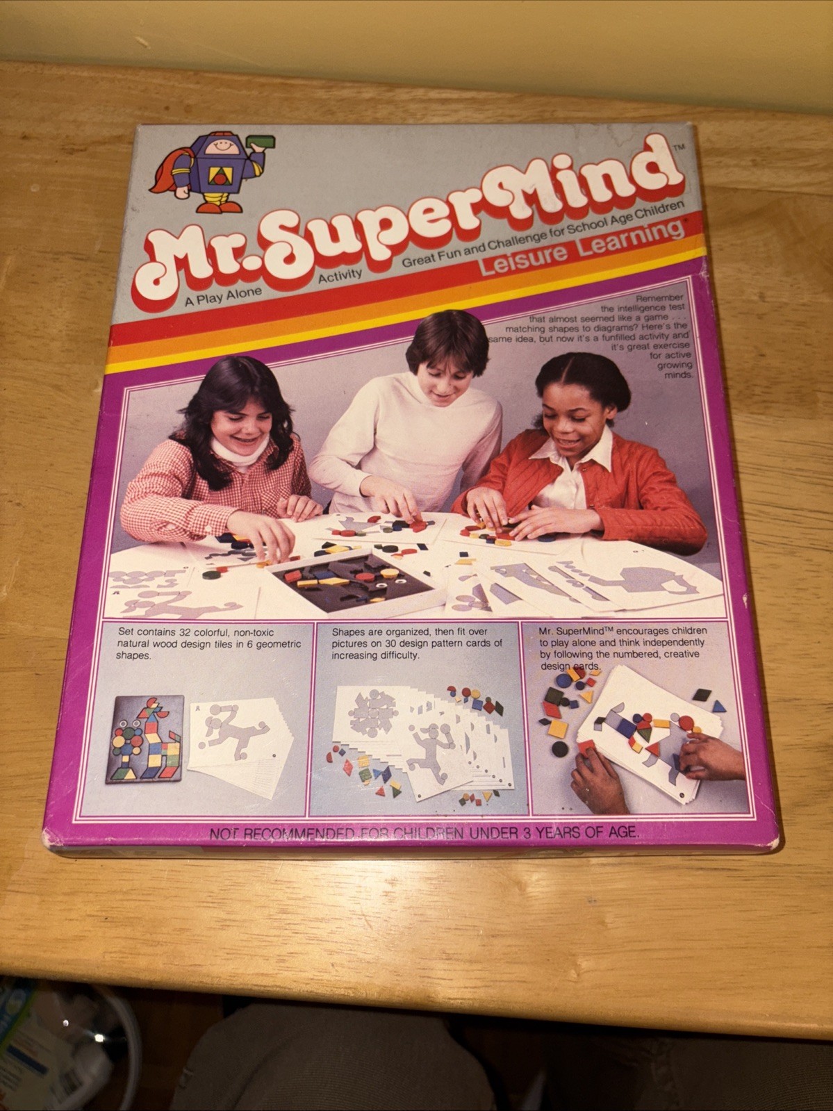 VTG 1981 Leisure Learning Mr. SuperMind Geometric Pattern Blocks & Design Cards